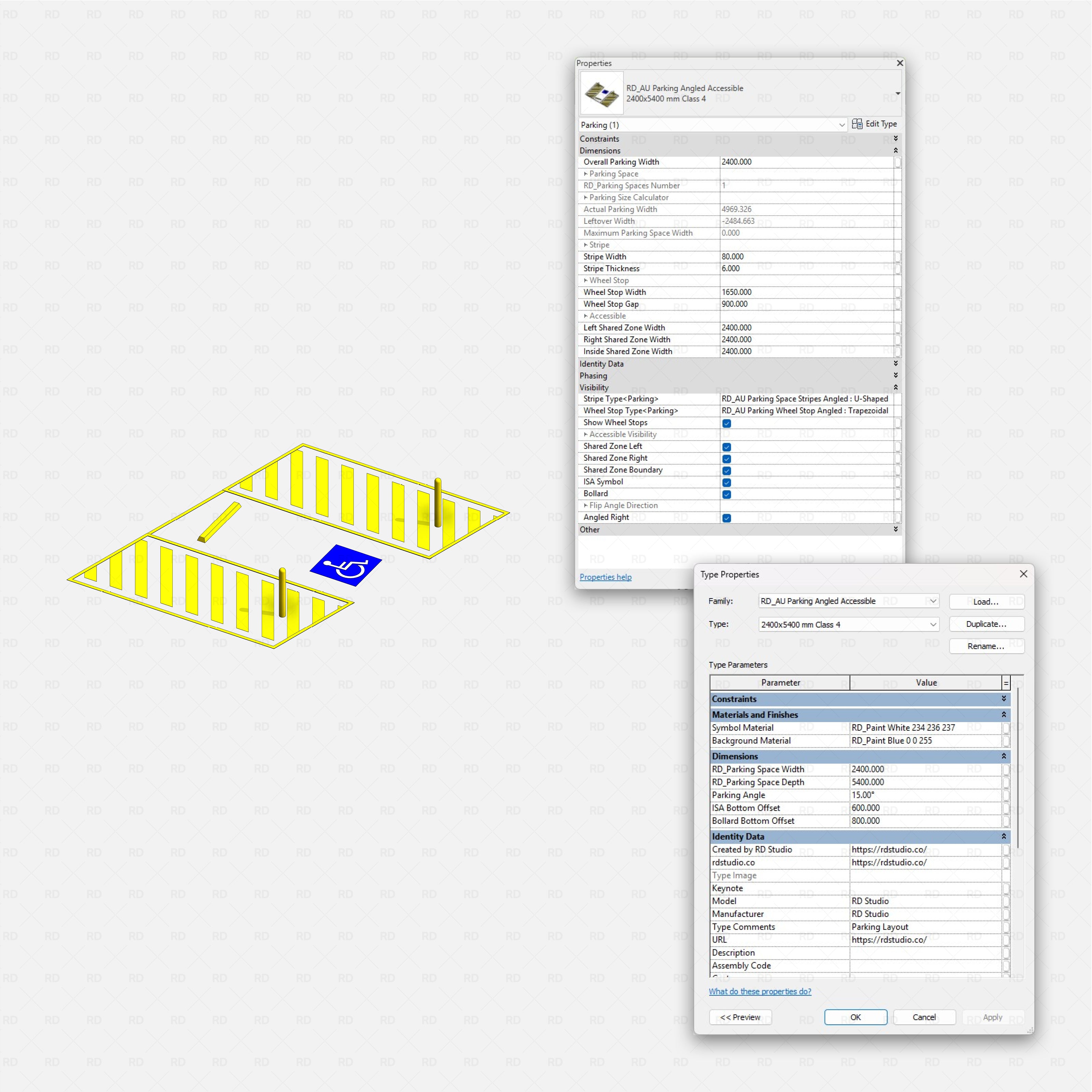 Revit Ultimate Parking Spaces Pack - Australian Standard RD Studio BIM blocks rfa parking angled accessible