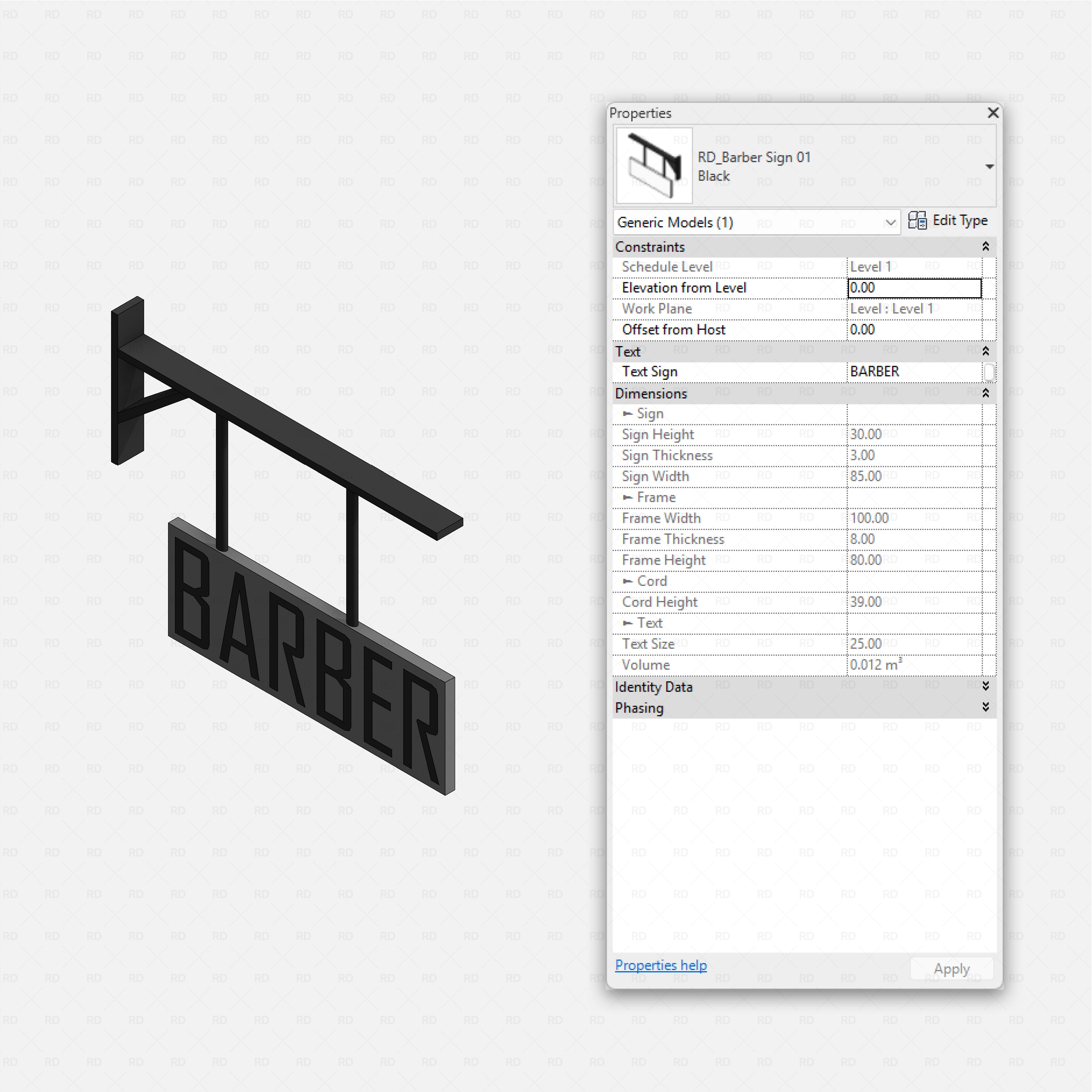 Revit barbershop Pack RD Studio BIM blocks rfa black hanging barber sign