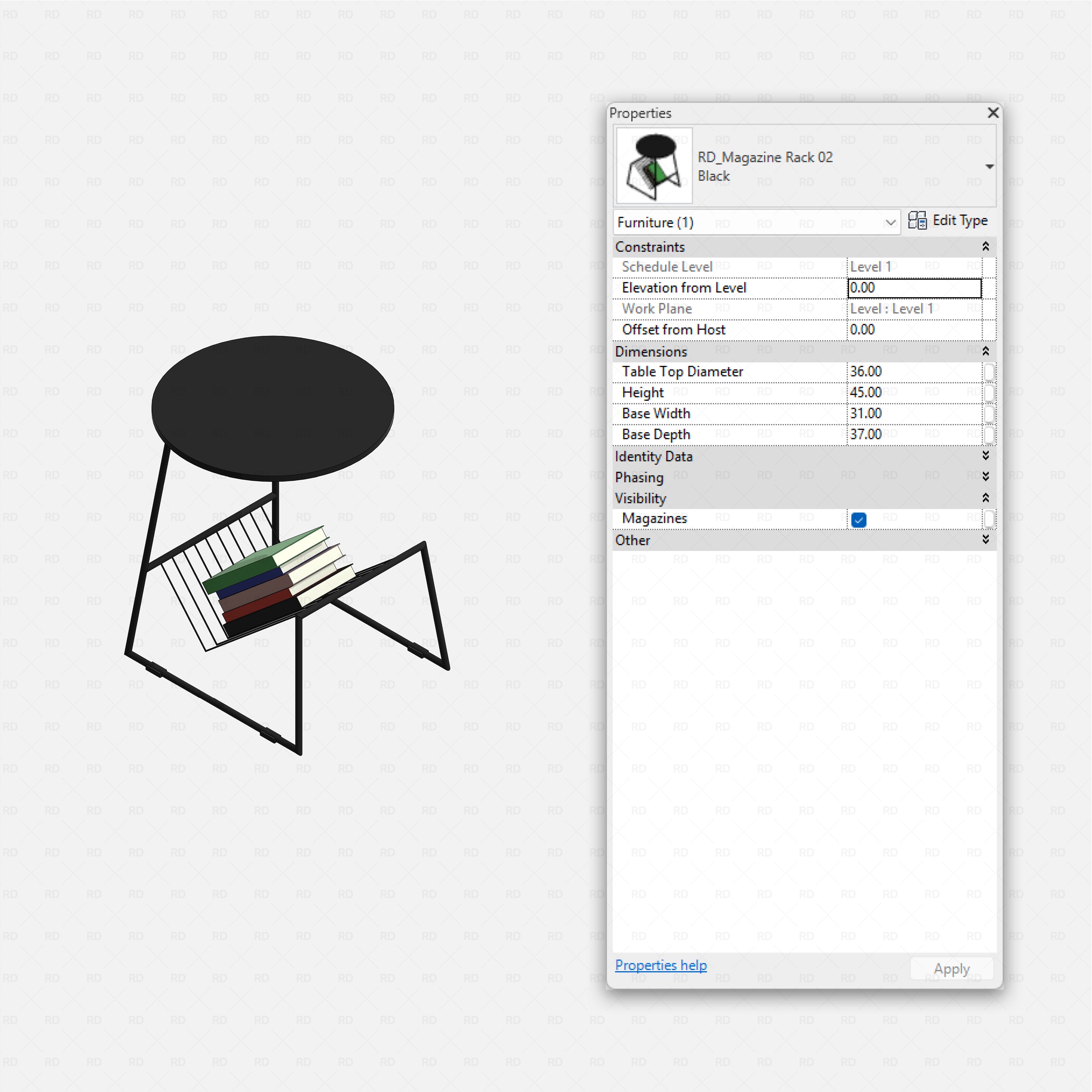 Revit barbershop Pack RD Studio BIM blocks rfa black side table with magazine rack