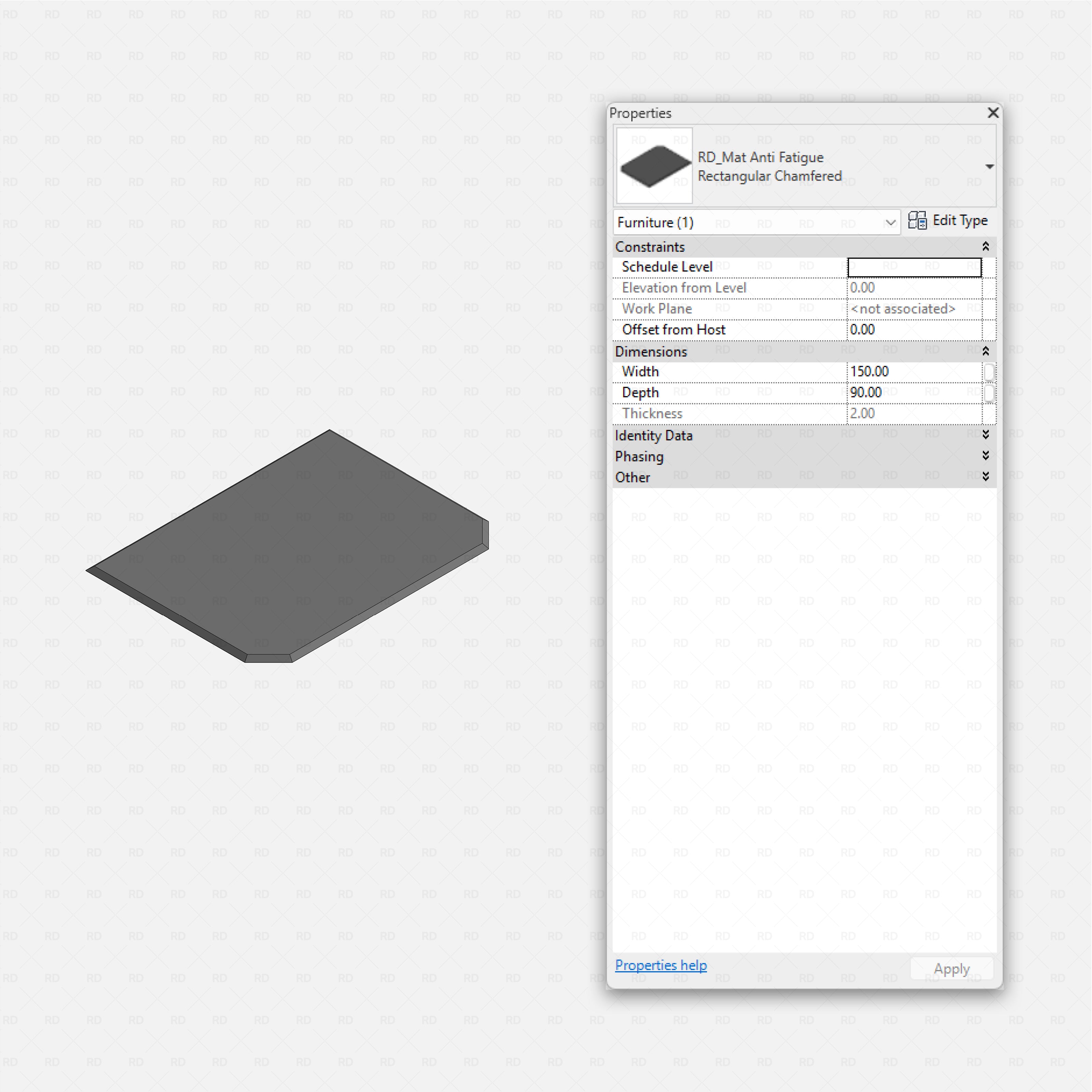 Revit barbershop Pack RD Studio BIM blocks rfa rectangular chamfered anti-fatigue floor mat