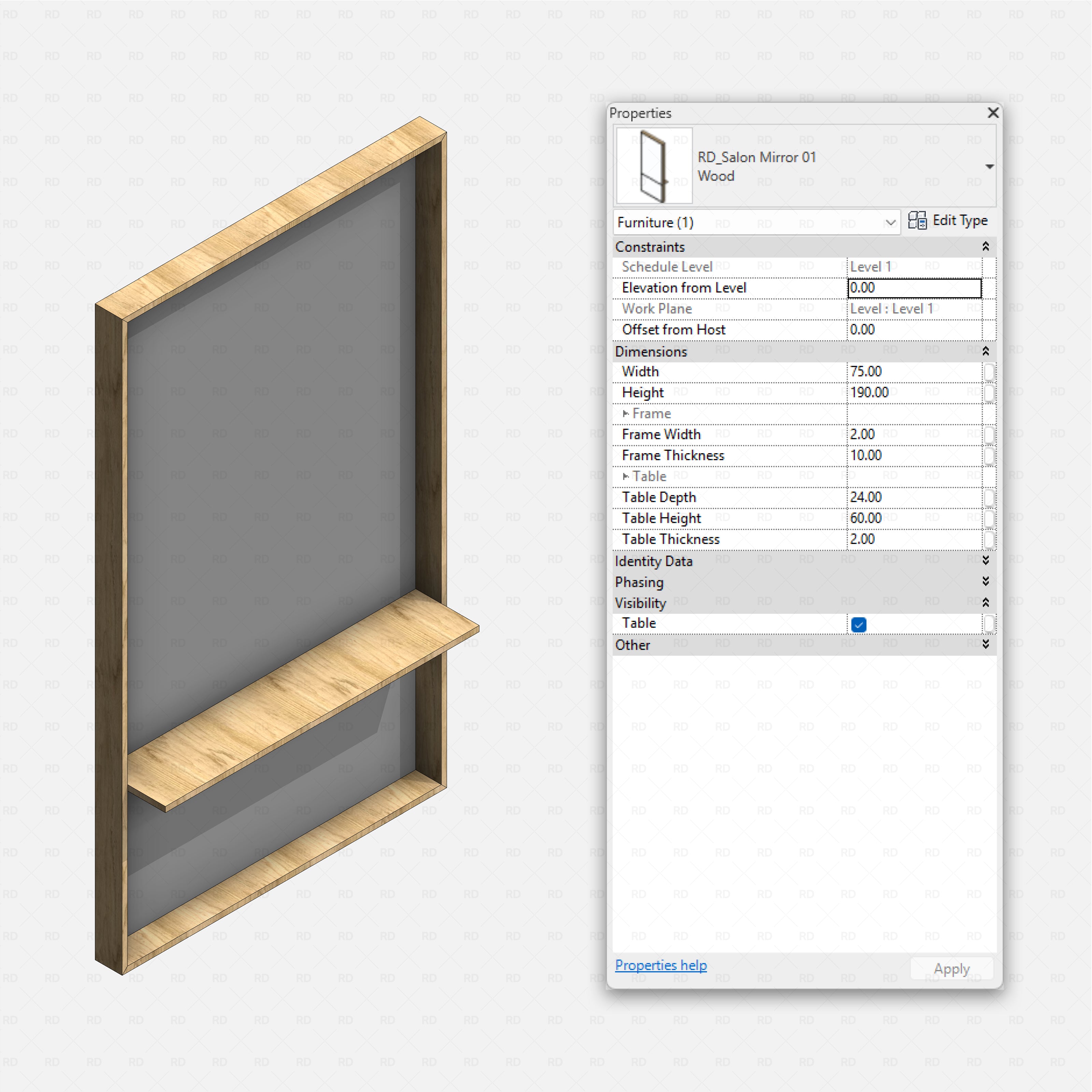 Revit barbershop Pack RD Studio BIM blocks rfa wood salon mirror with shelf table