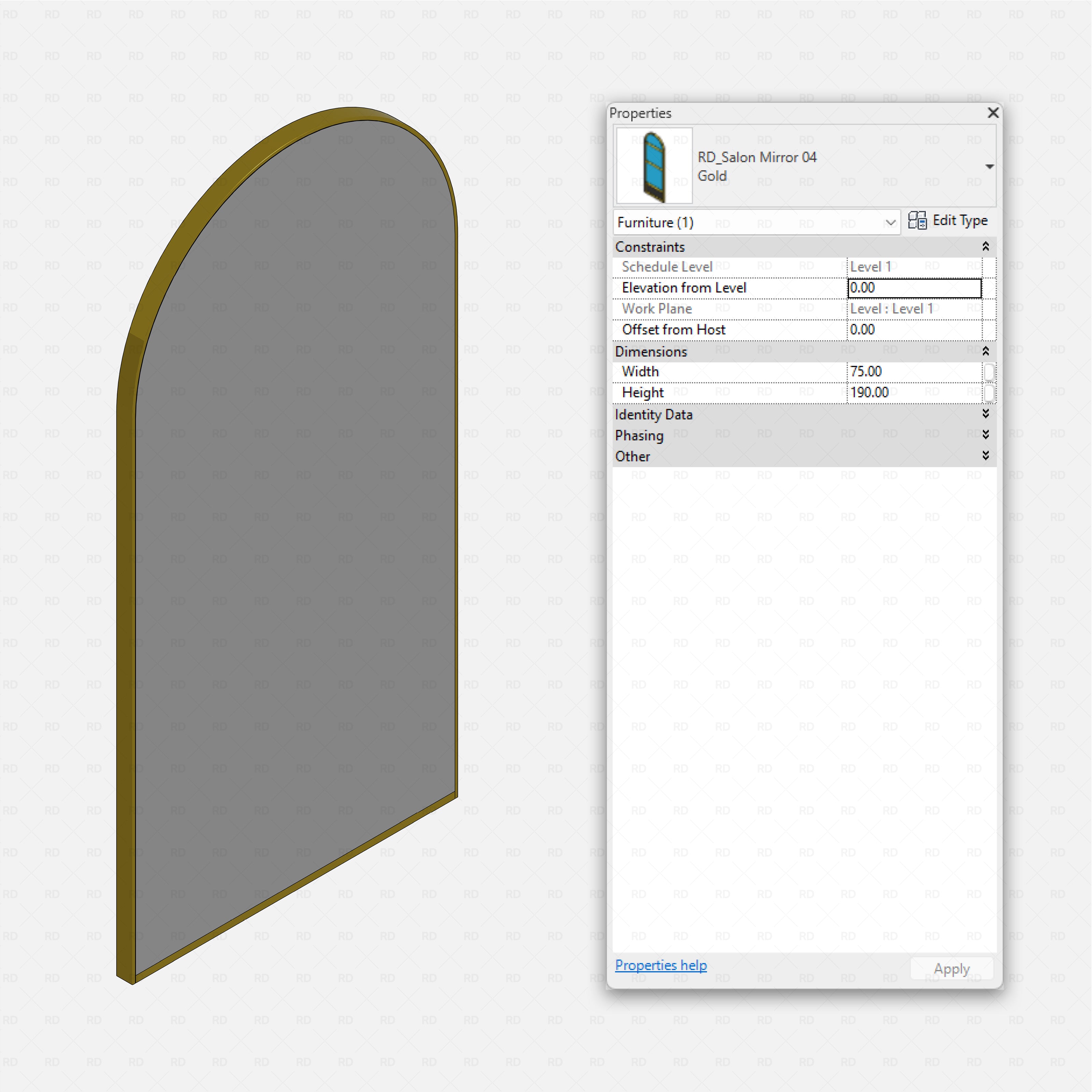 Revit barbershop Pack RD Studio BIM blocks rfa gold arched wall salon mirror
