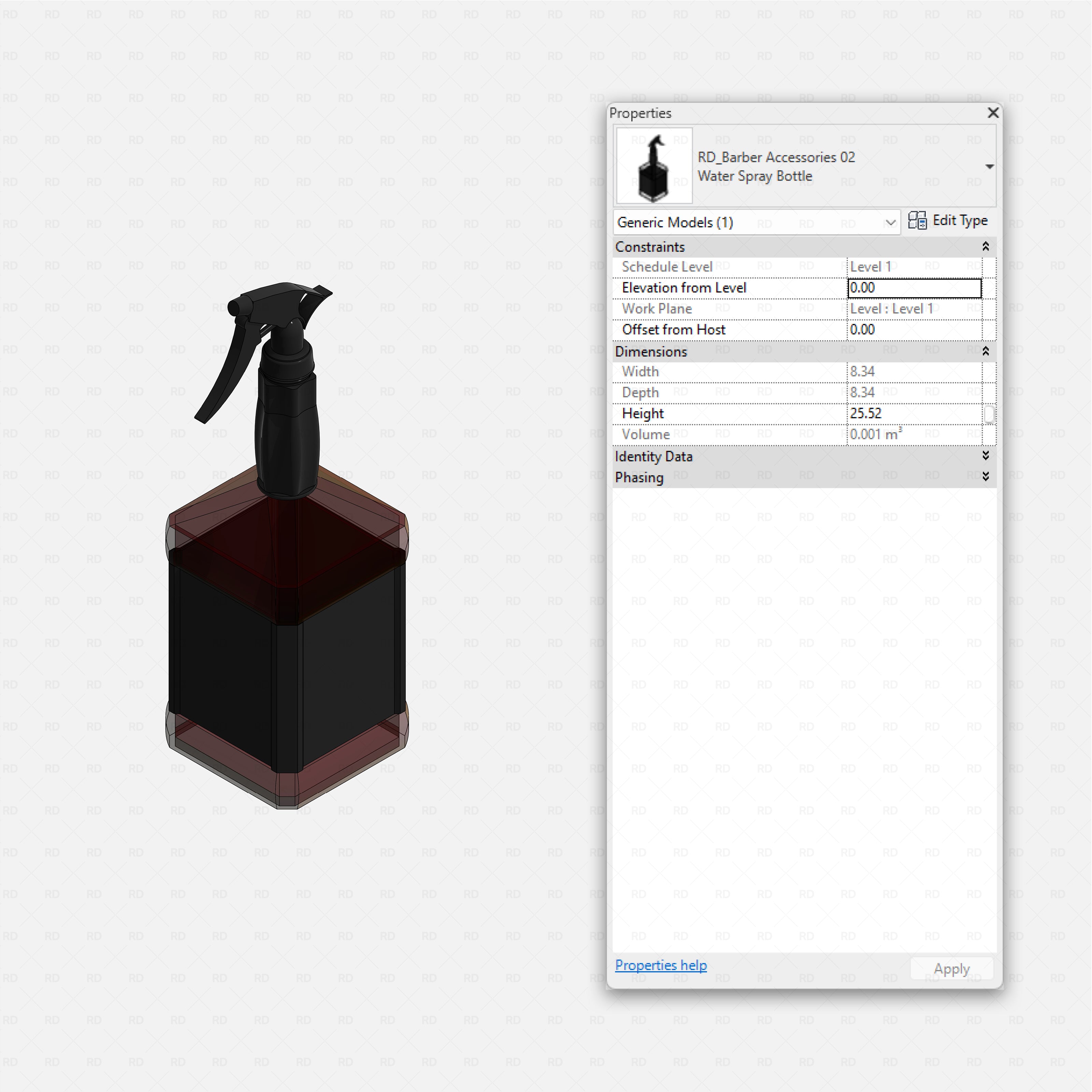 Revit barbershop Pack RD Studio BIM blocks rfa water spray bottle barber accessory