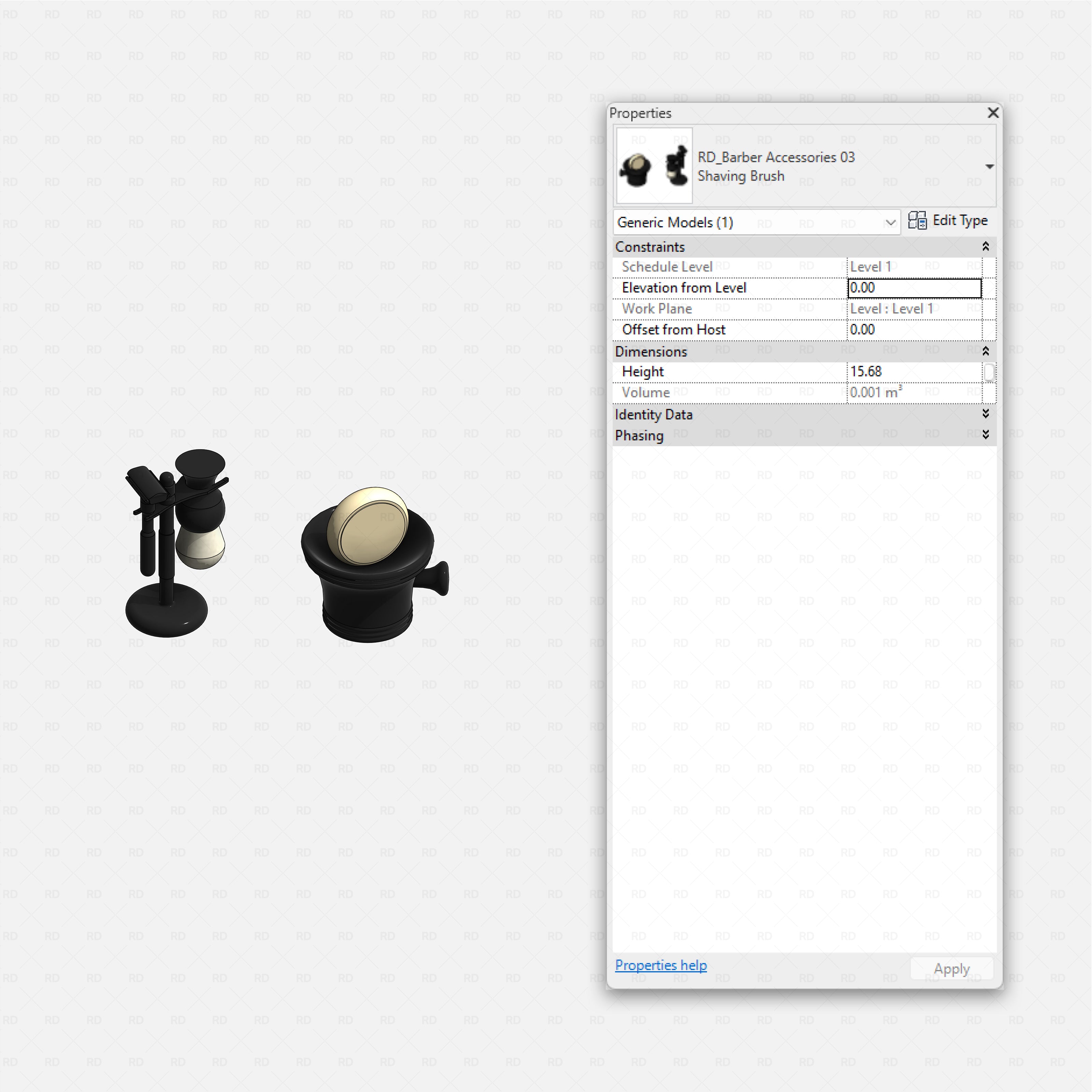 Revit barbershop Pack RD Studio BIM blocks rfa shaving brush and bowl barber accessories set