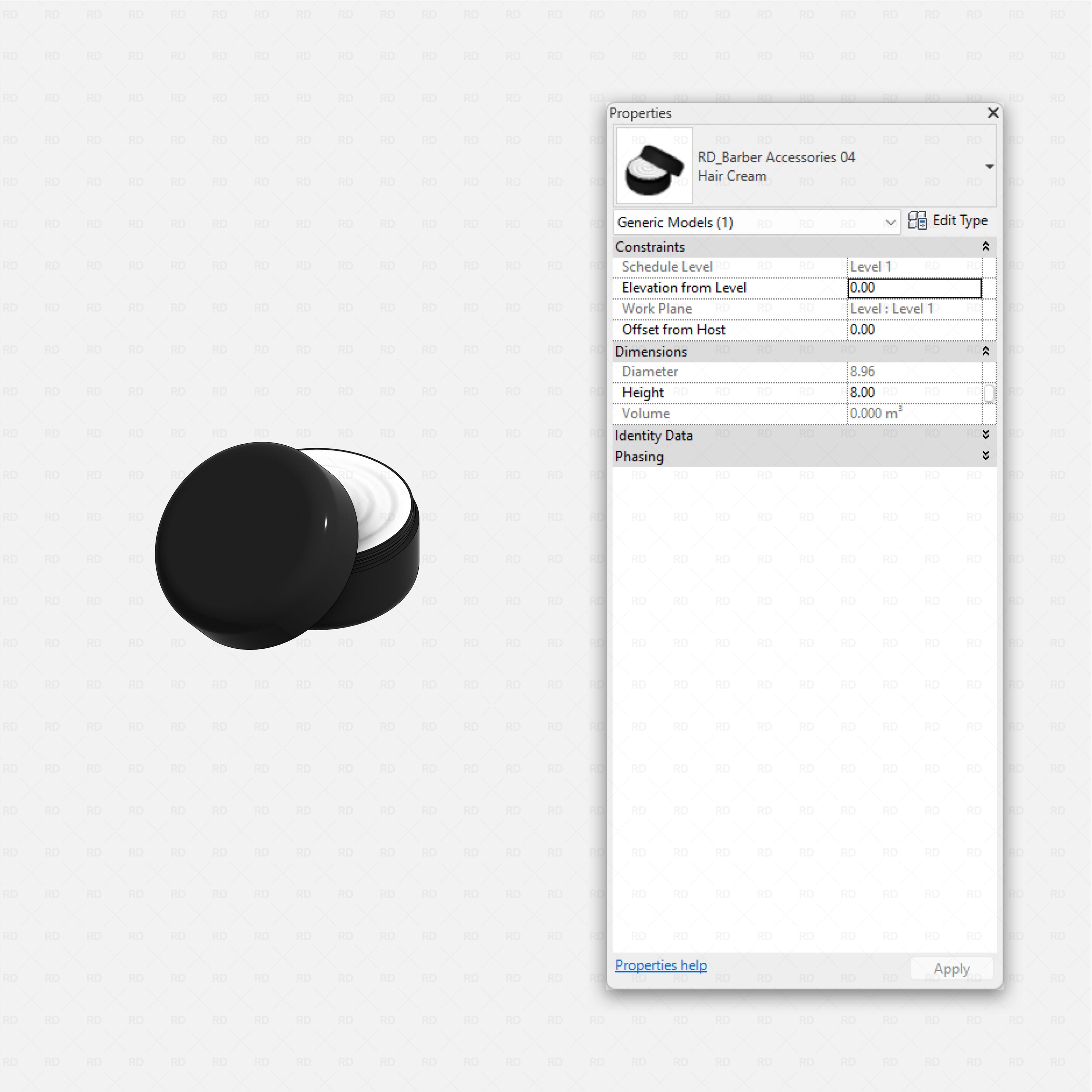 Revit barbershop Pack RD Studio BIM blocks rfa hair cream jar barber accessory