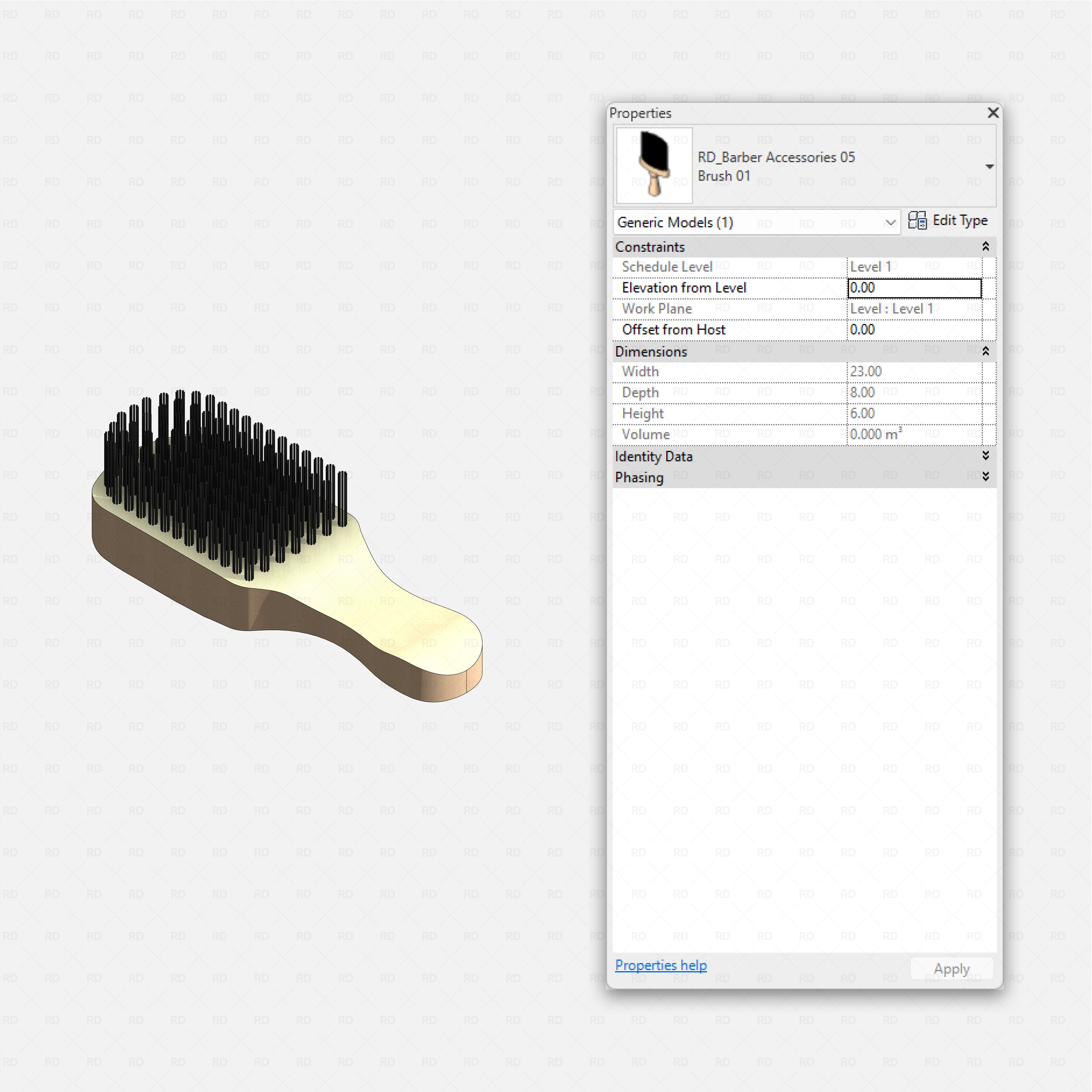 Revit barbershop Pack RD Studio BIM blocks rfa wooden barber brush accessory
