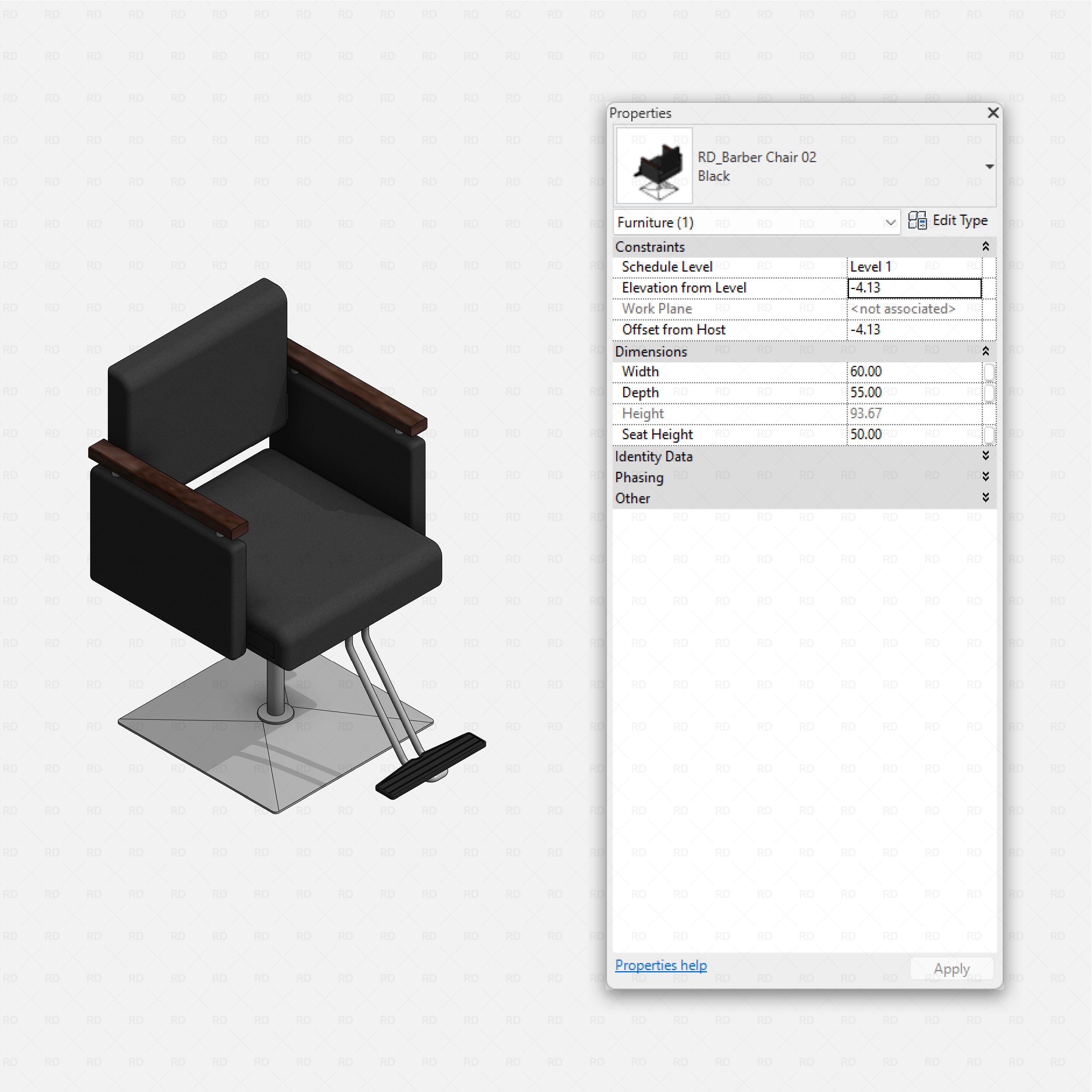 Revit barbershop Pack RD Studio BIM blocks rfa black barber chair with square metal base