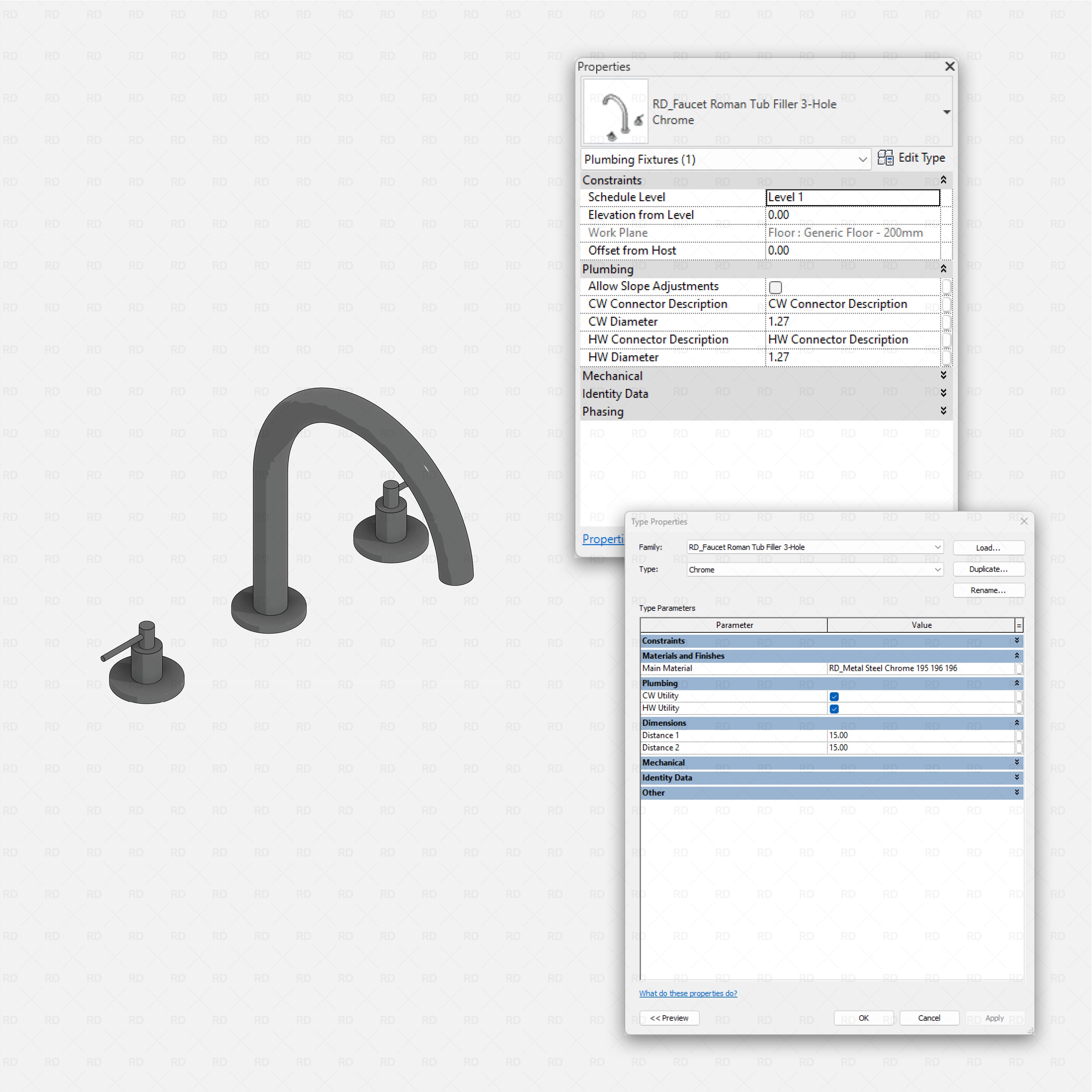 Revit bath kits Pack RD Studio BIM blocks rfa faucet roman tub filler 3-hole