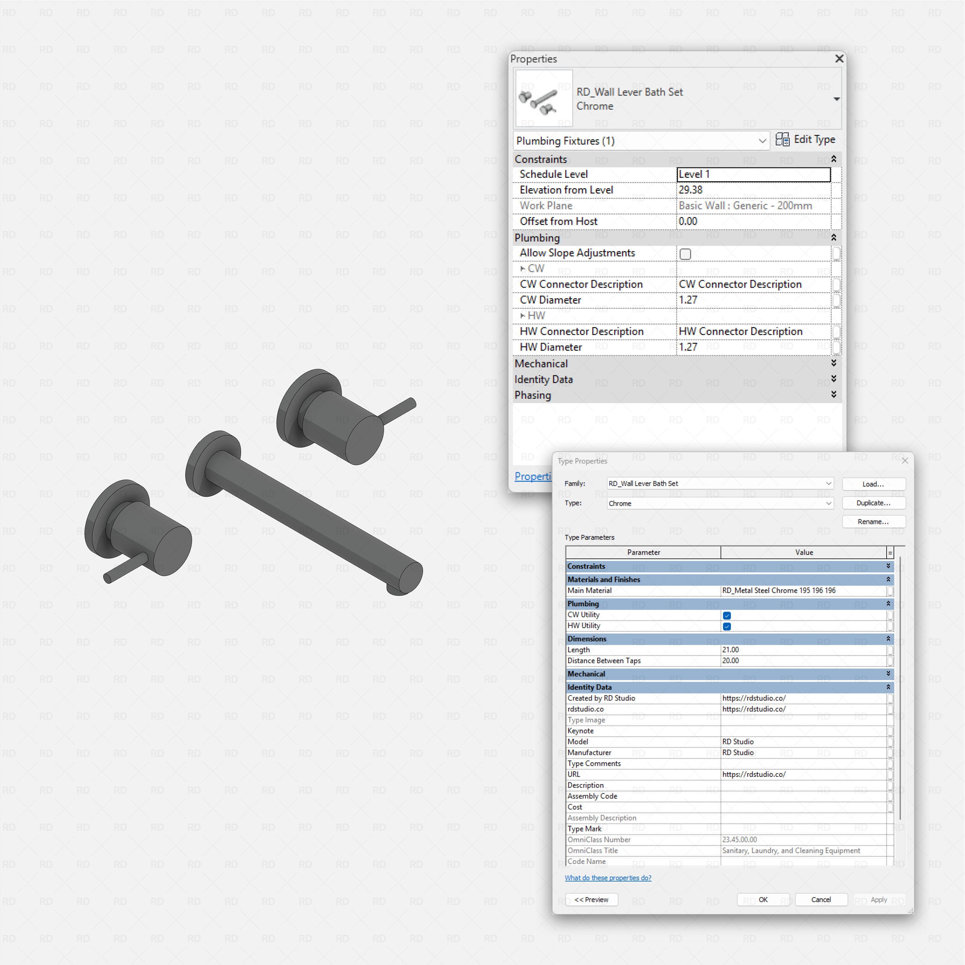 Revit bath kits Pack RD Studio BIM blocks rfa wall lever bath set
