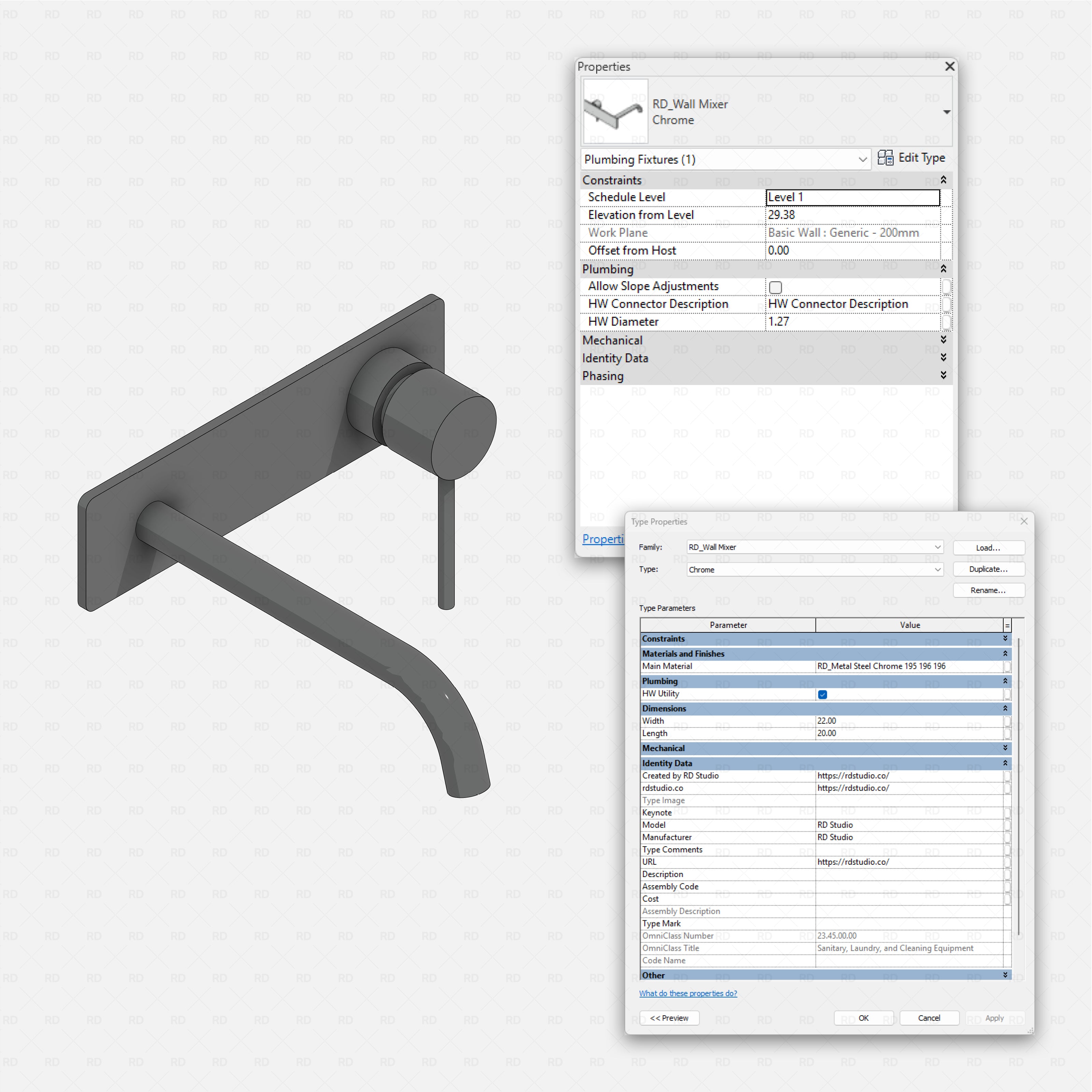 Revit bath kits Pack RD Studio BIM blocks rfa wall mixer