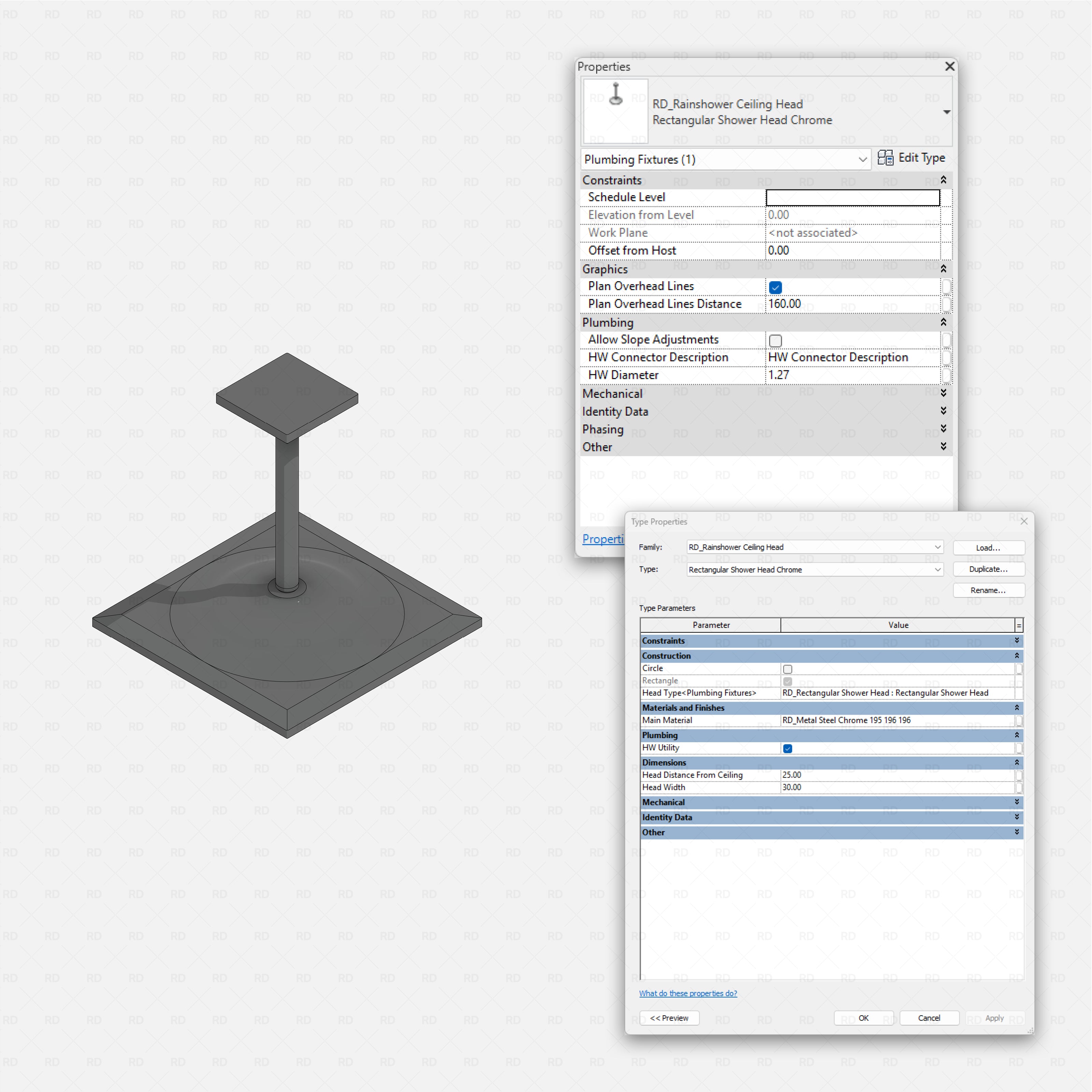 Revit bath kits Pack RD Studio BIM blocks rfa rainshower ceiling head