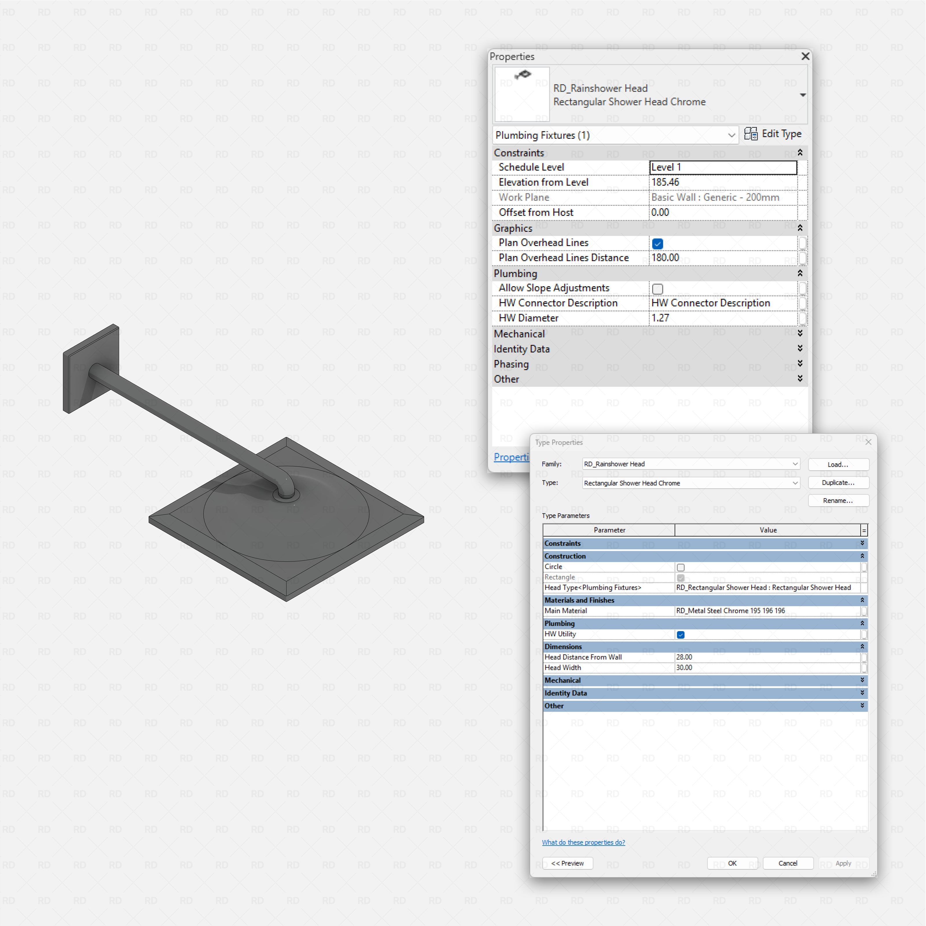 Revit bath kits Pack RD Studio BIM blocks rfa rainshower head chrome