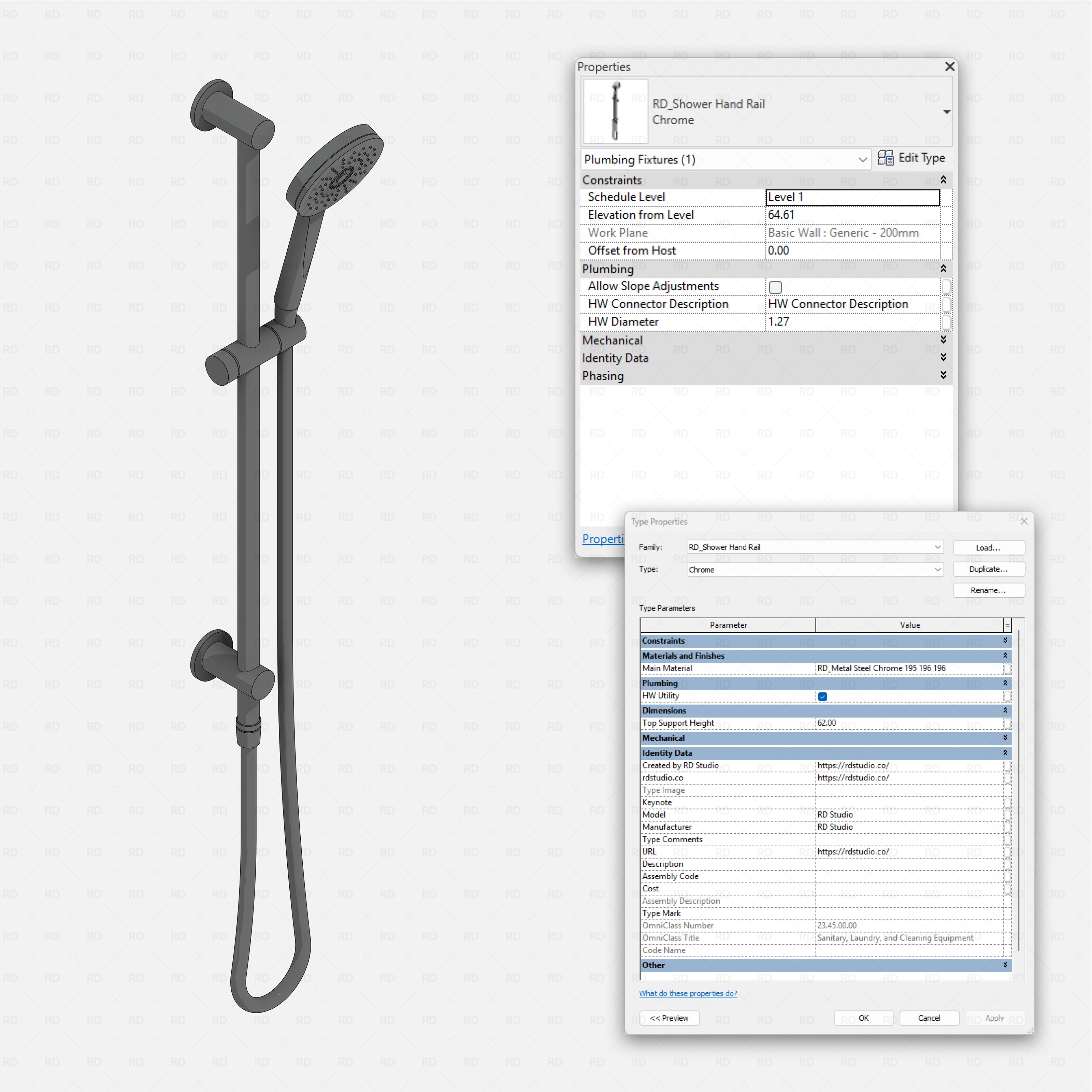 Revit bath kits Pack RD Studio BIM blocks rfa shower hand rail