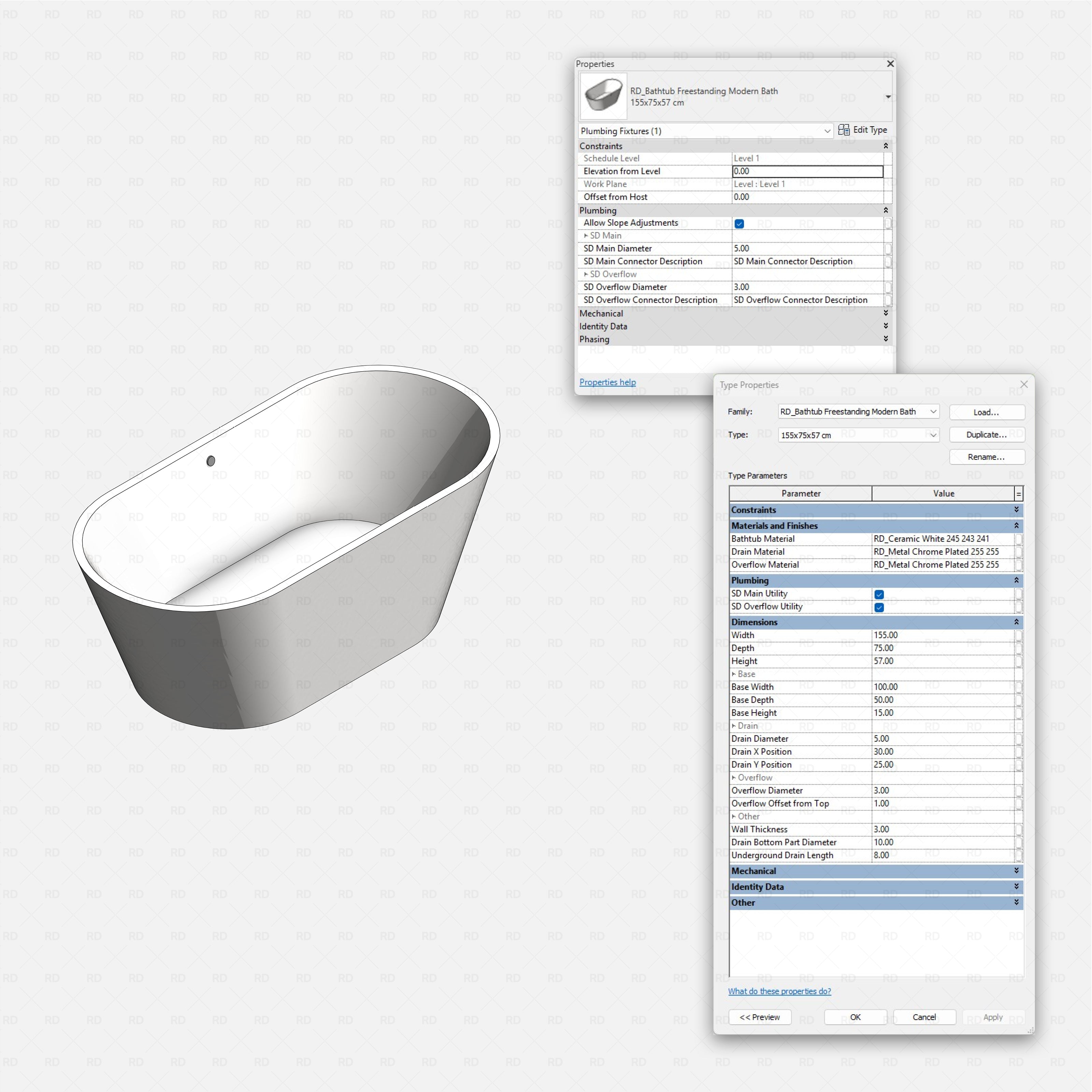 Revit bathtubs 01 Pack RD Studio BIM blocks rfa freestanding modern bath