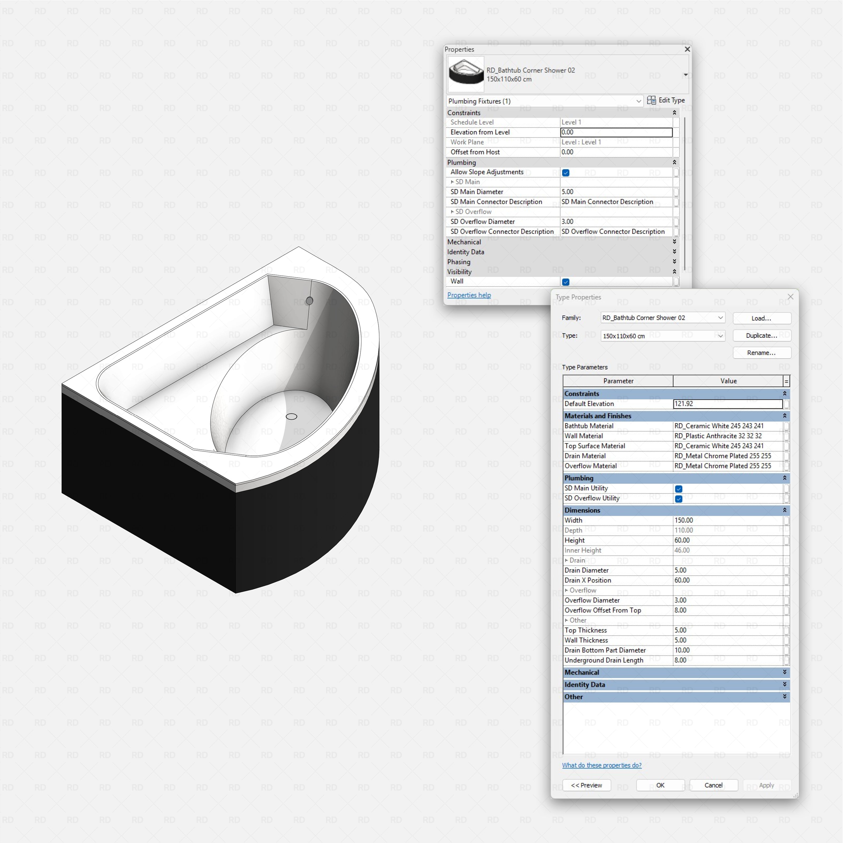 Revit bathtubs 01 Pack RD Studio BIM blocks rfa corner shower