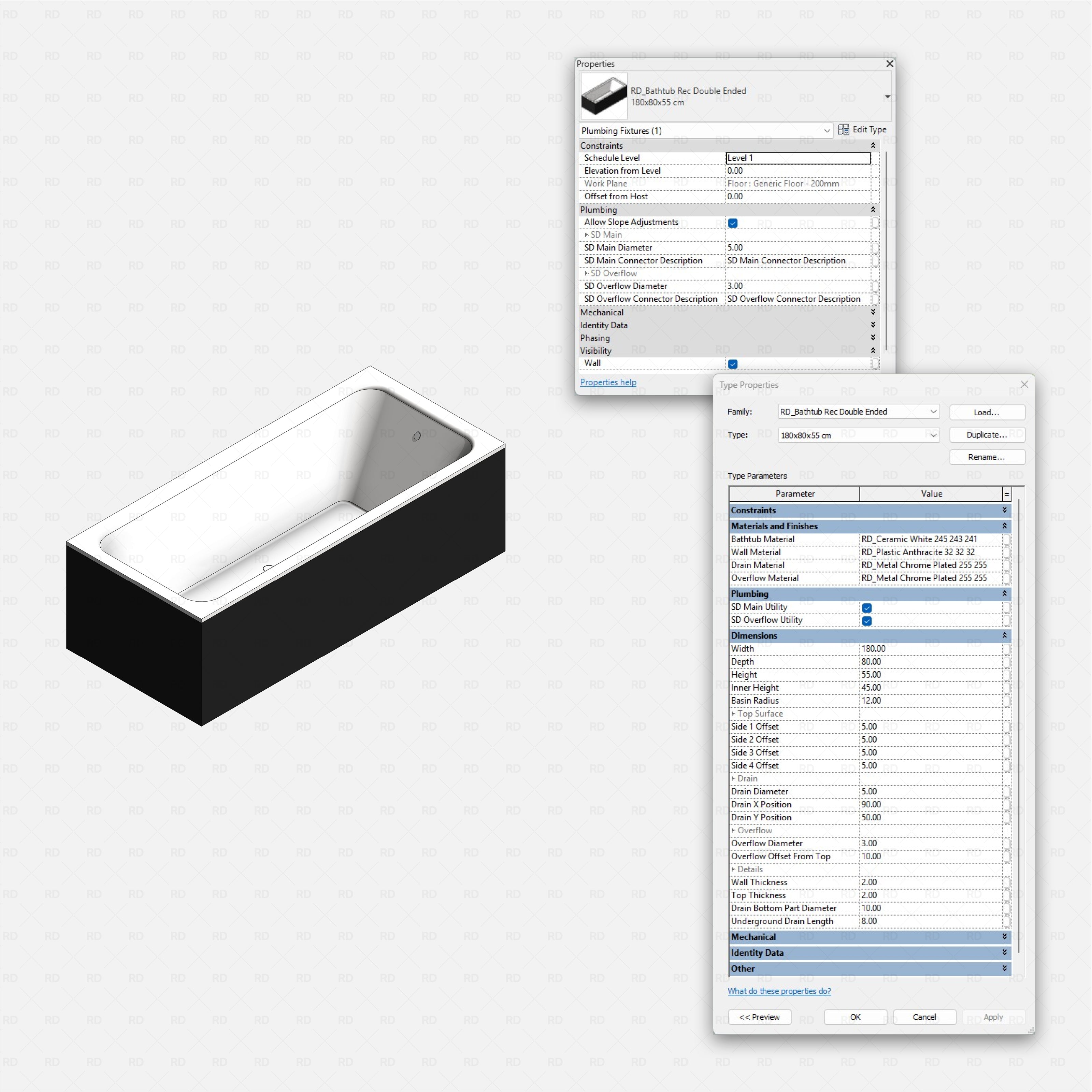 Revit bathtubs 01 Pack RD Studio BIM blocks rfa rectangular double ended bathtub