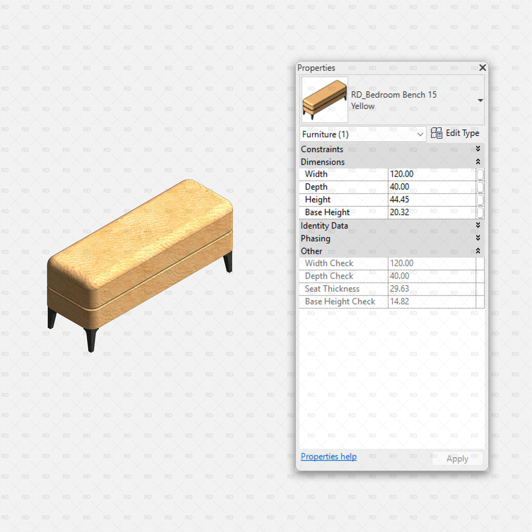 Download Free Revit Bedroom Benches Family - Bench 01 | RD Studio