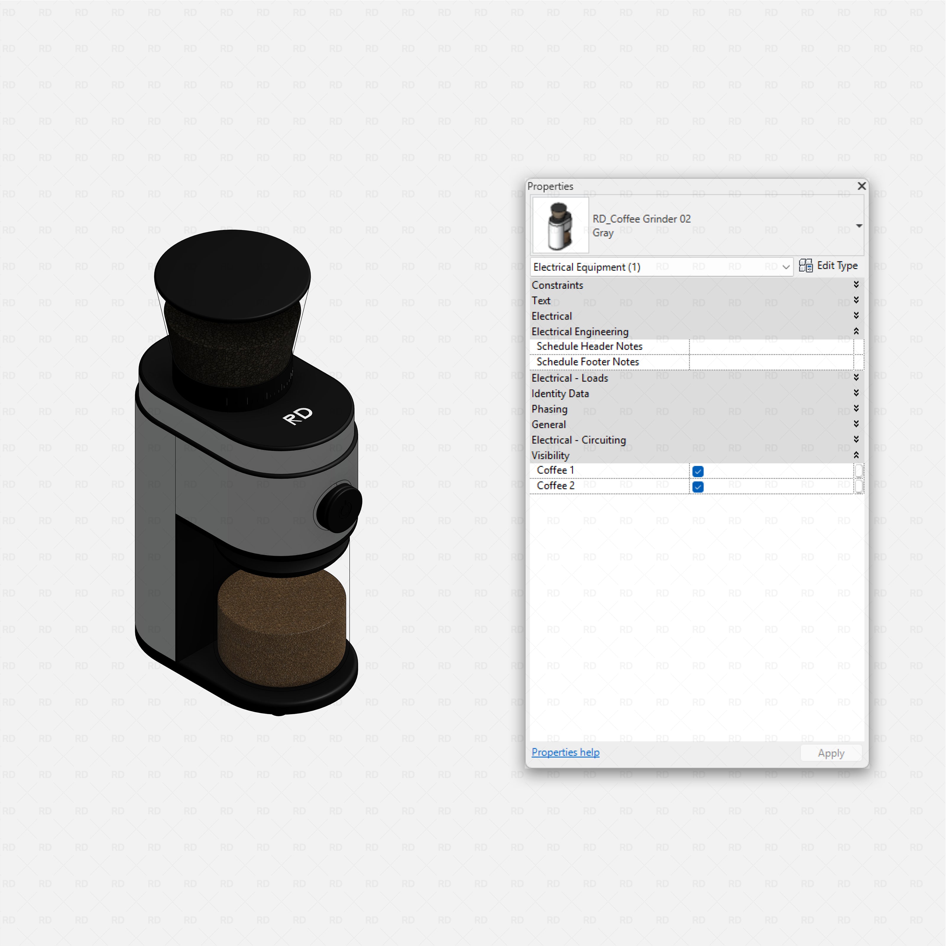 Revit Coffee Shop Furniture and Equipment pack RD Studio BIM blocks rfa compact coffee grinder family with dual canisters