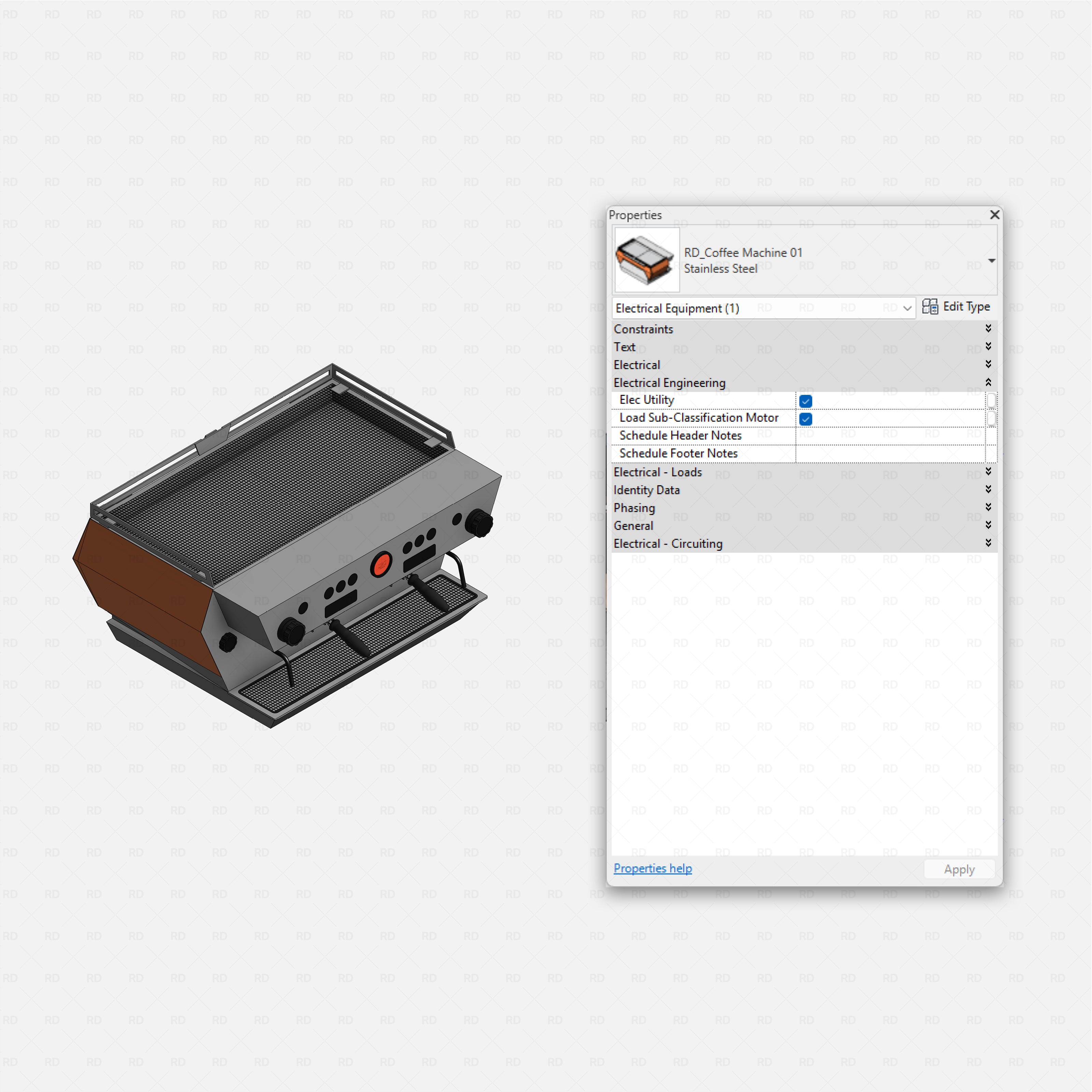 Revit Coffee Shop Furniture and Equipment pack RD Studio BIM blocks rfa two-group espresso machine 3D family