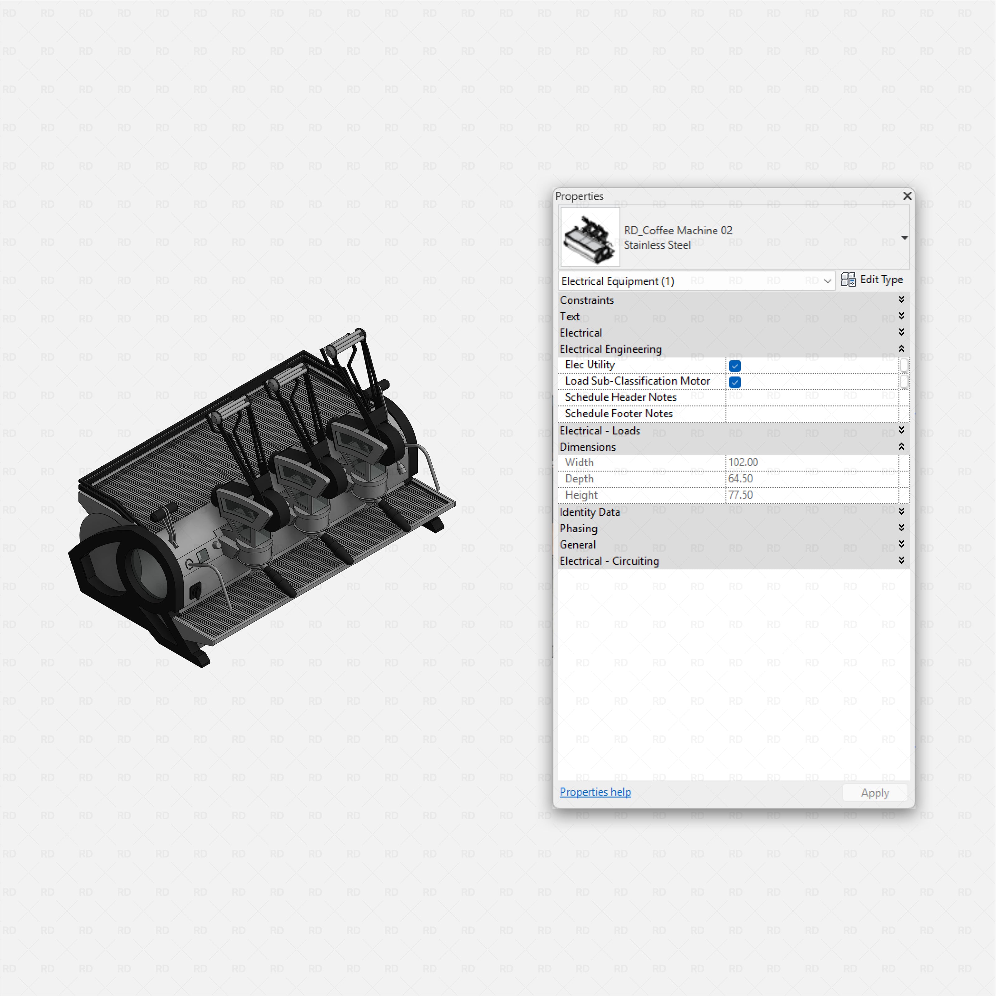 Revit Coffee Shop Furniture and Equipment pack RD Studio BIM blocks rfa multi-group commercial espresso machine family