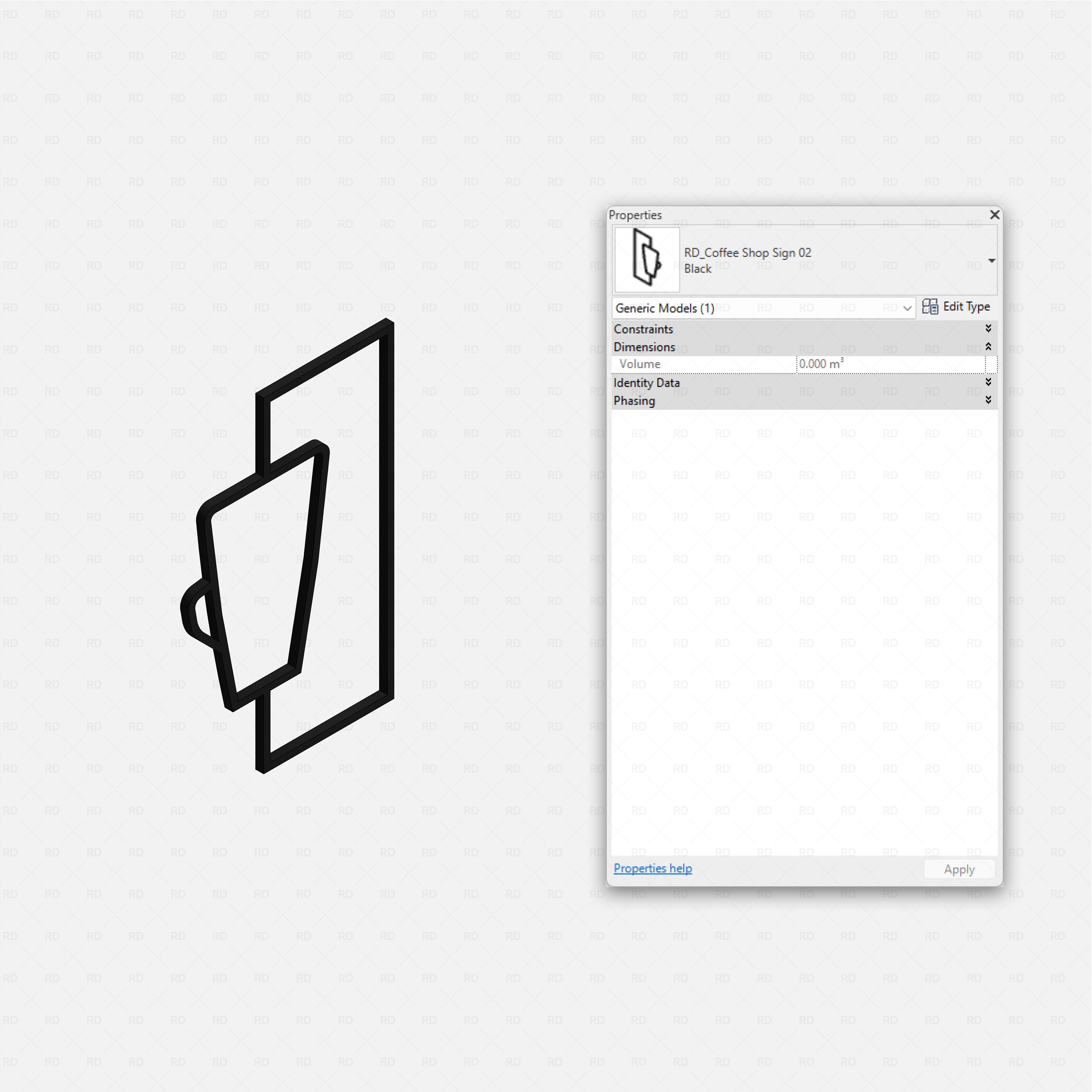 Revit Coffee Shop Furniture and Equipment pack RD Studio BIM blocks rfa minimal coffee cup icon signage family