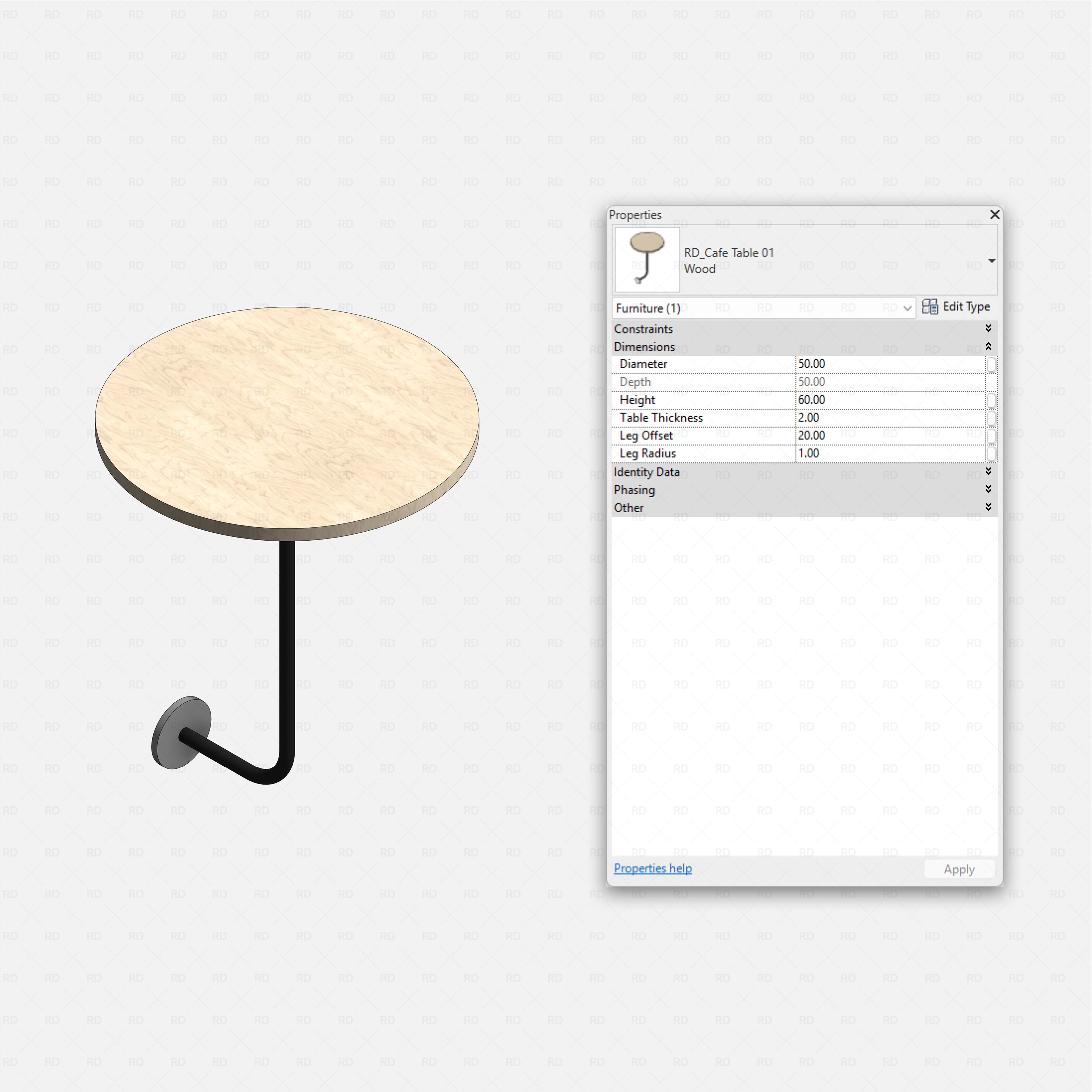Revit Coffee Shop Furniture and Equipment pack RD Studio BIM blocks rfa wall mounted round top cafe table family
