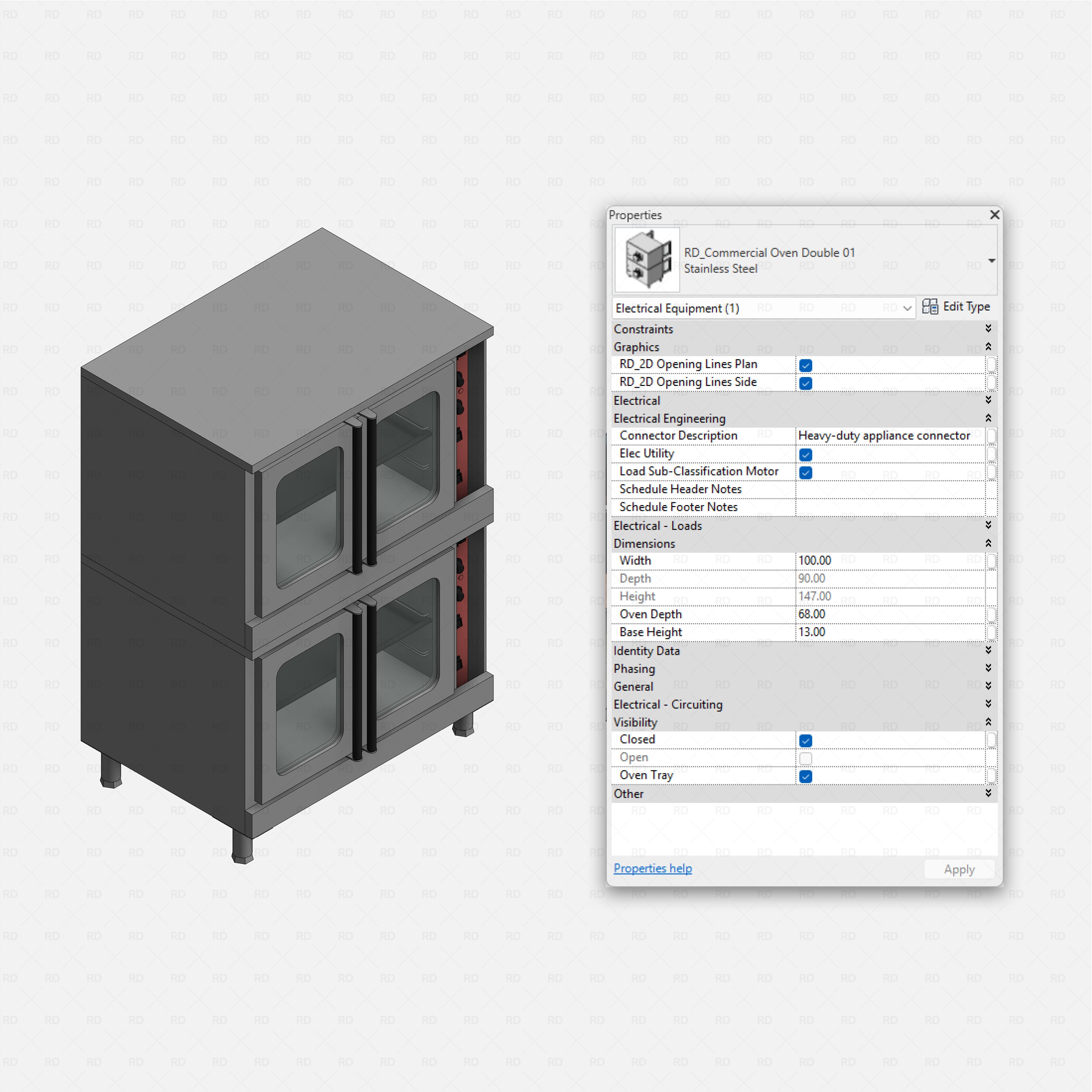 Revit Coffee Shop Furniture and Equipment pack RD Studio BIM blocks rfa double stack commercial convection oven rfa