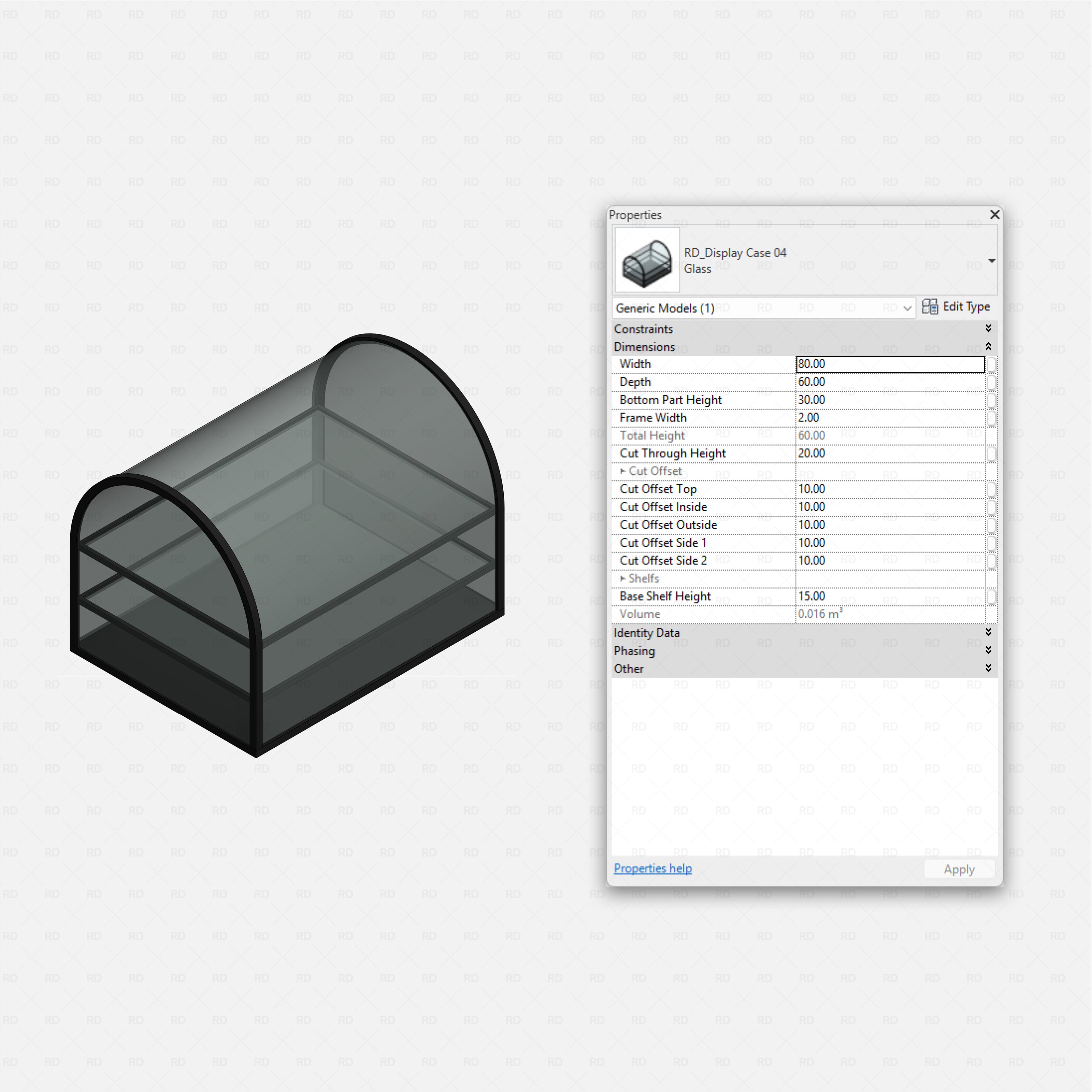 Revit Coffee Shop Furniture and Equipment pack RD Studio BIM blocks rfa tall arched glass bakery display cabinet
