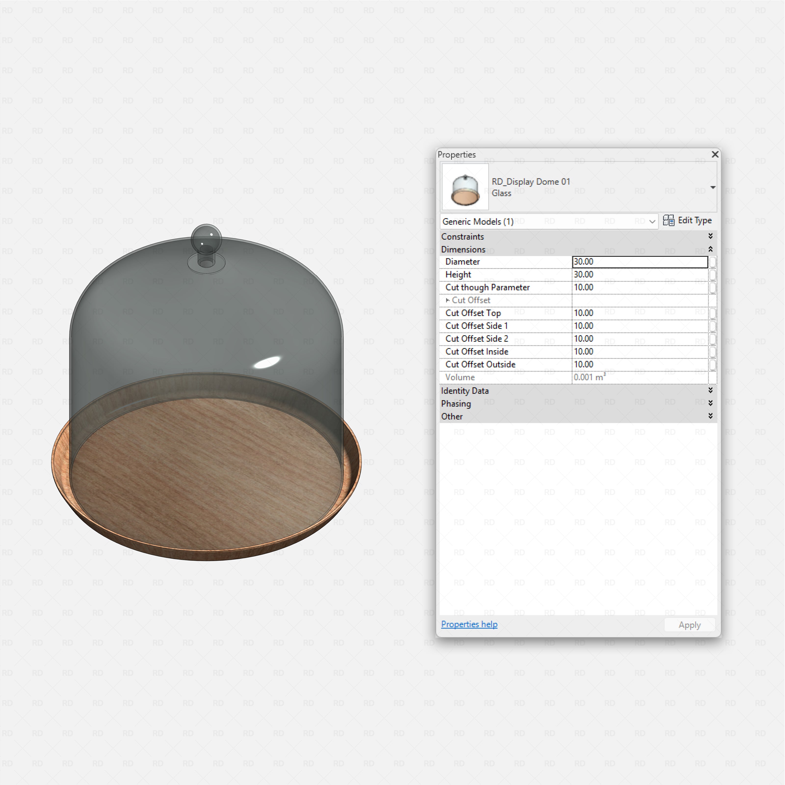 Revit Coffee Shop Furniture and Equipment pack RD Studio BIM blocks rfa glass cloche cake display dome on wood base