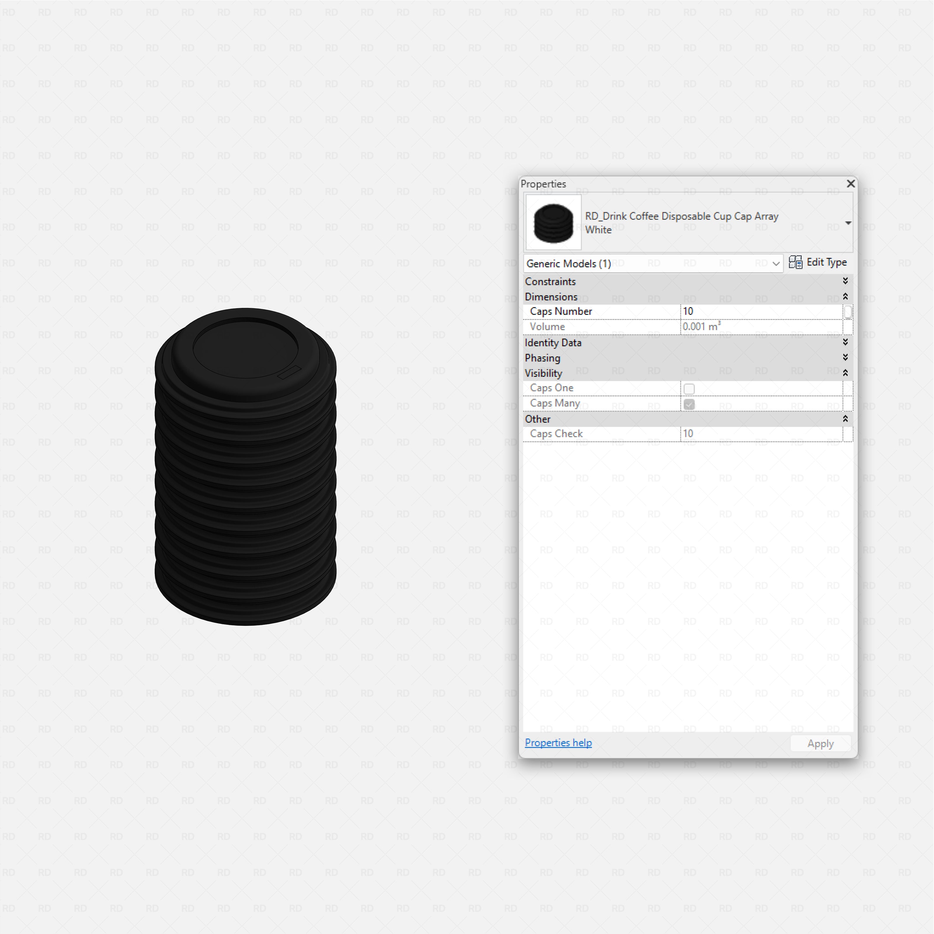 Revit Coffee Shop Furniture and Equipment pack RD Studio BIM blocks rfa stack of black disposable coffee cup lids