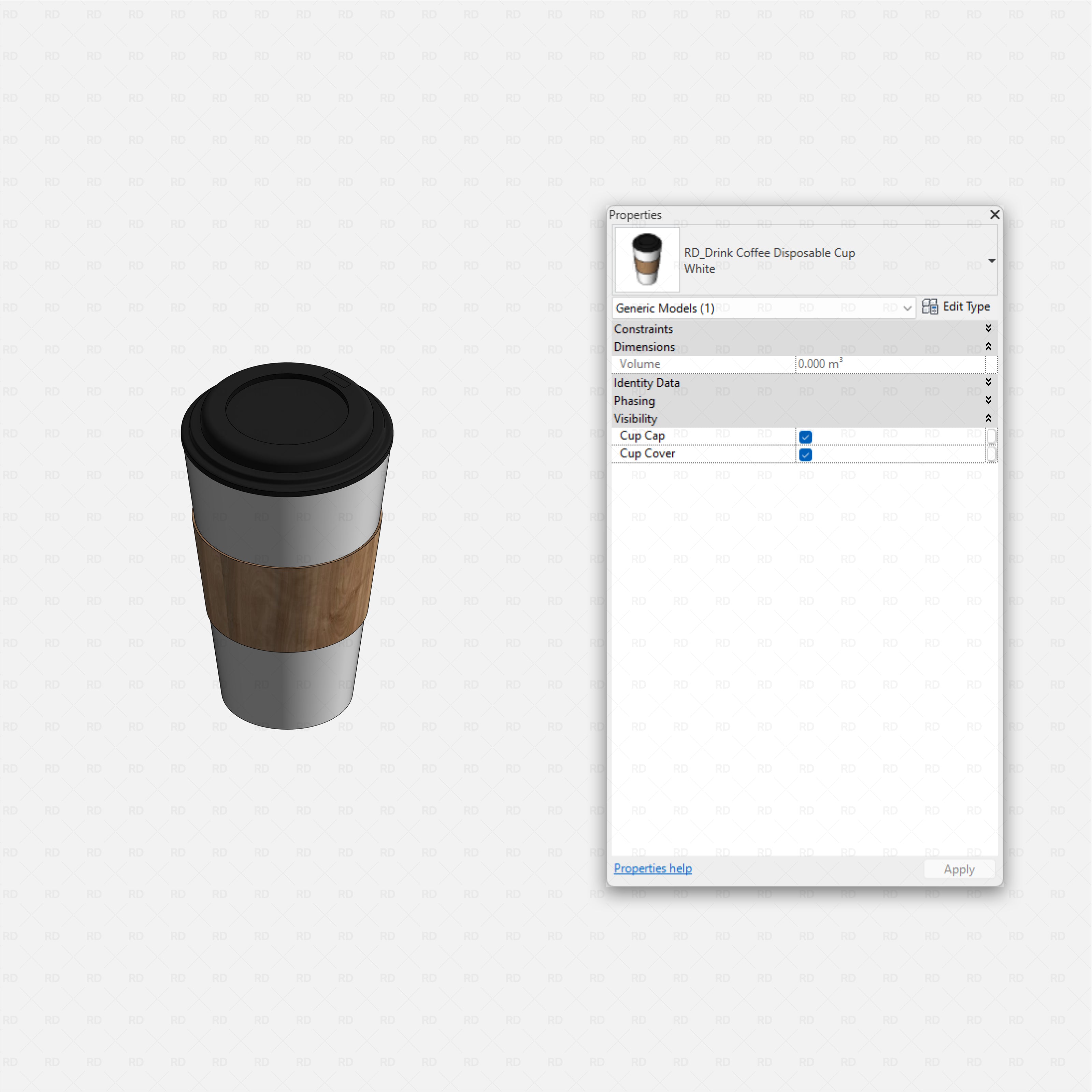 Revit Coffee Shop Furniture and Equipment pack RD Studio BIM blocks rfa takeaway coffee cup with lid and sleeve