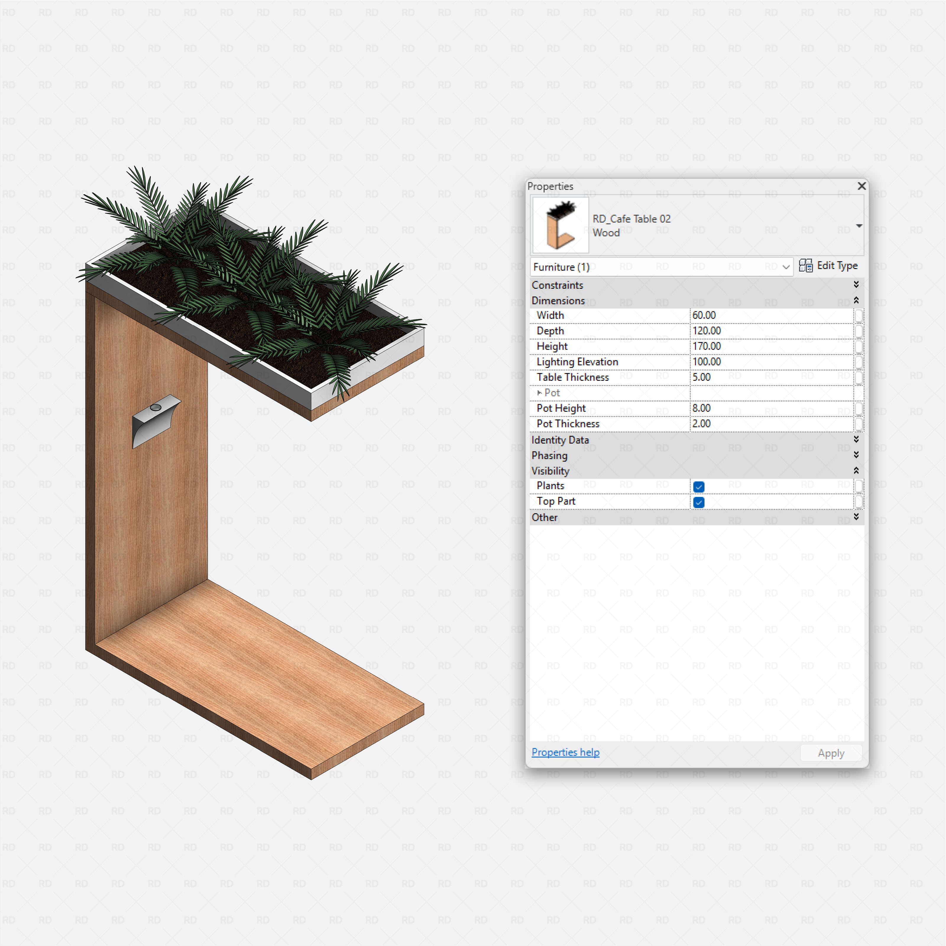 Revit Coffee Shop Furniture and Equipment pack RD Studio BIM blocks rfa L shaped planter feature table for cafe interiors