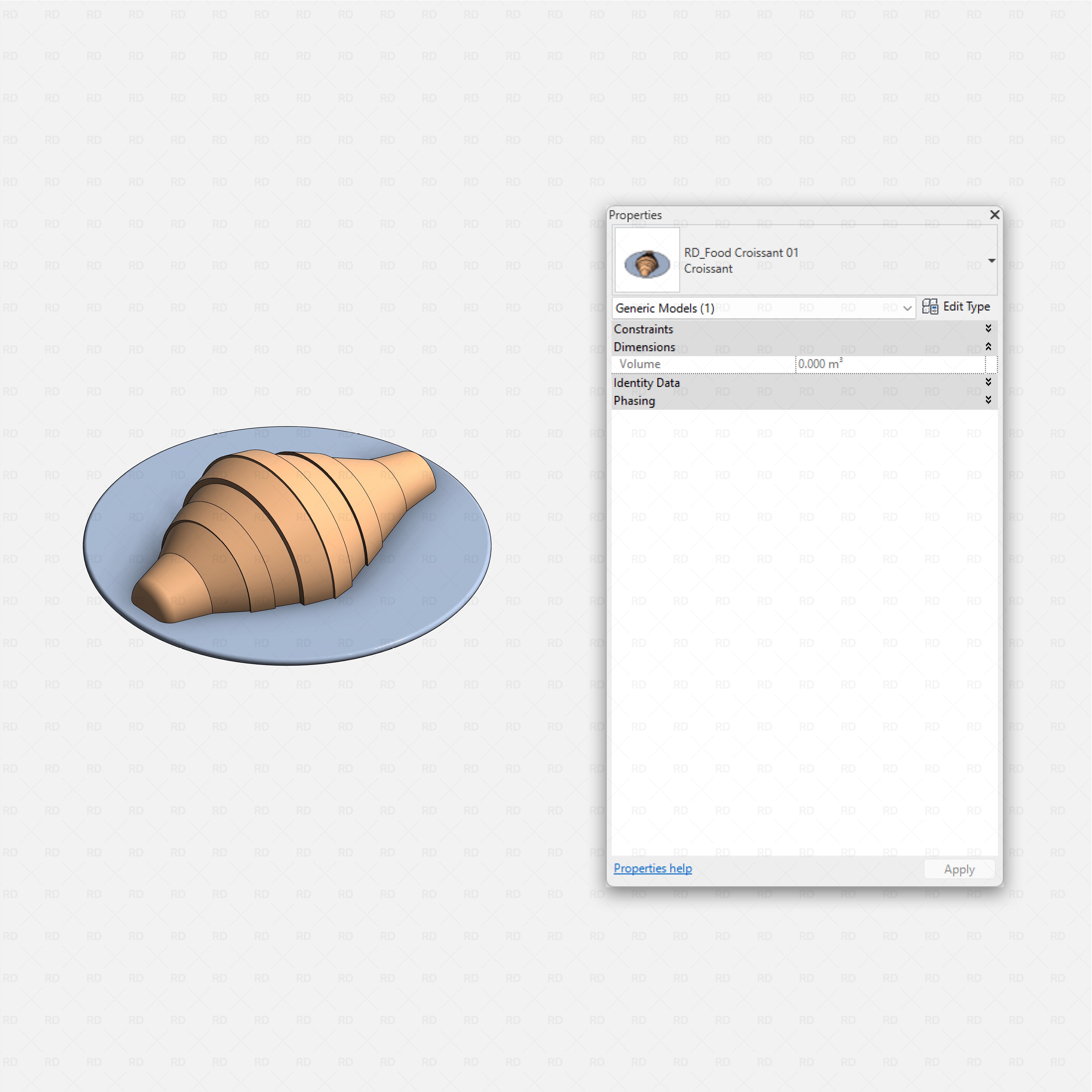 Revit Coffee Shop Furniture and Equipment pack RD Studio BIM blocks rfa croissant pastry on round plate model