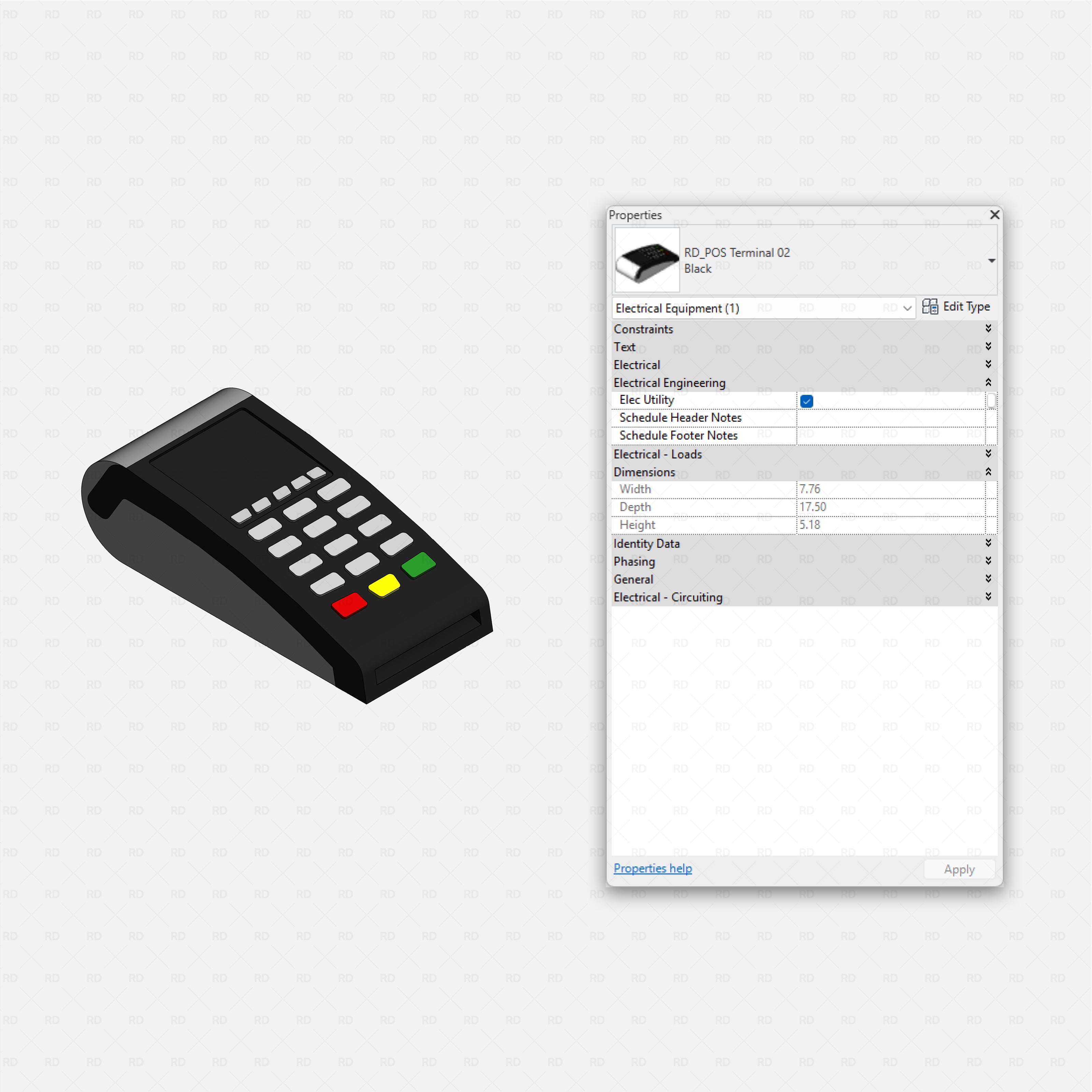 Revit Coffee Shop Furniture and Equipment pack RD Studio BIM blocks rfa handheld payment card terminal device