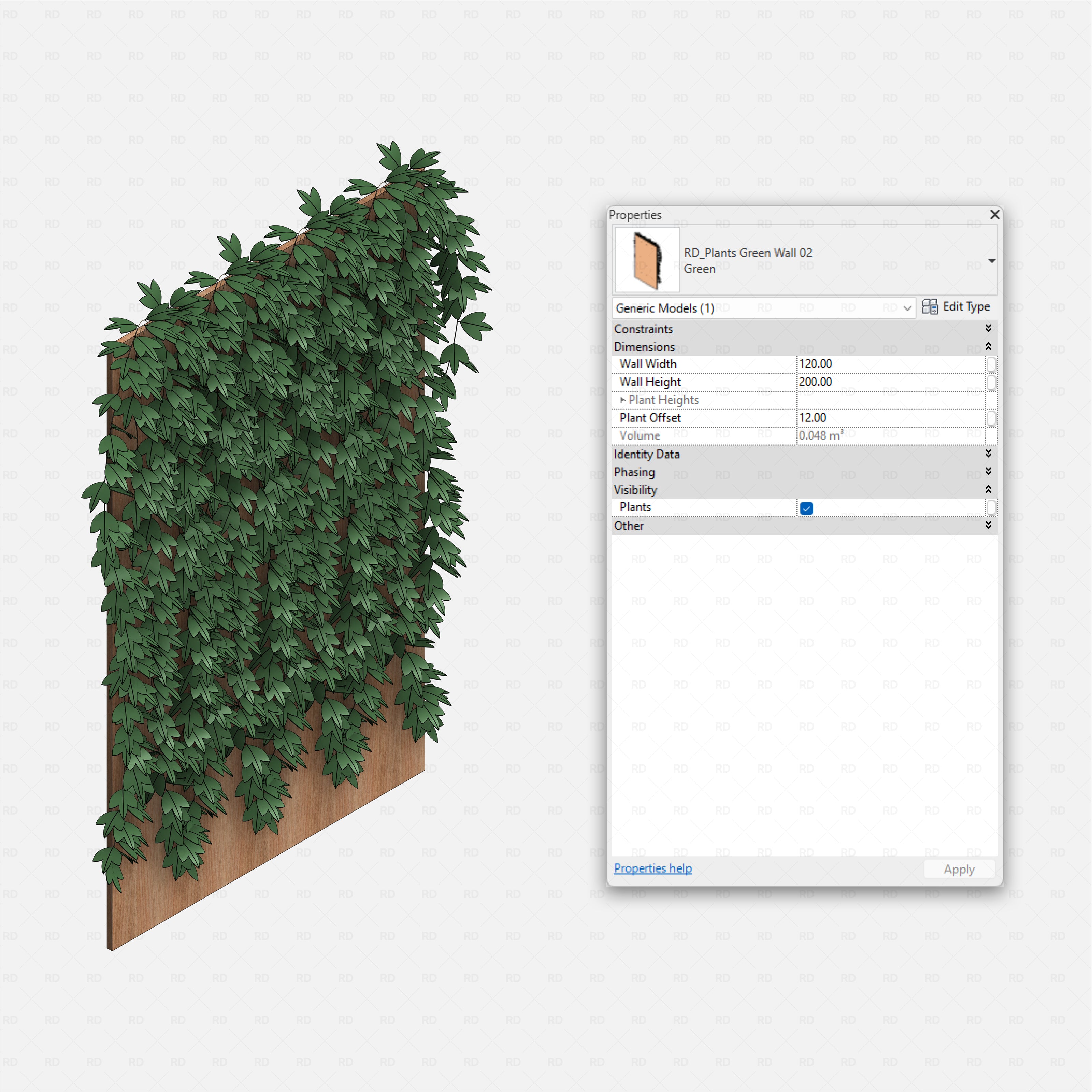 Revit Coffee Shop Furniture and Equipment pack RD Studio BIM blocks rfa vertical green wall planting on timber panel