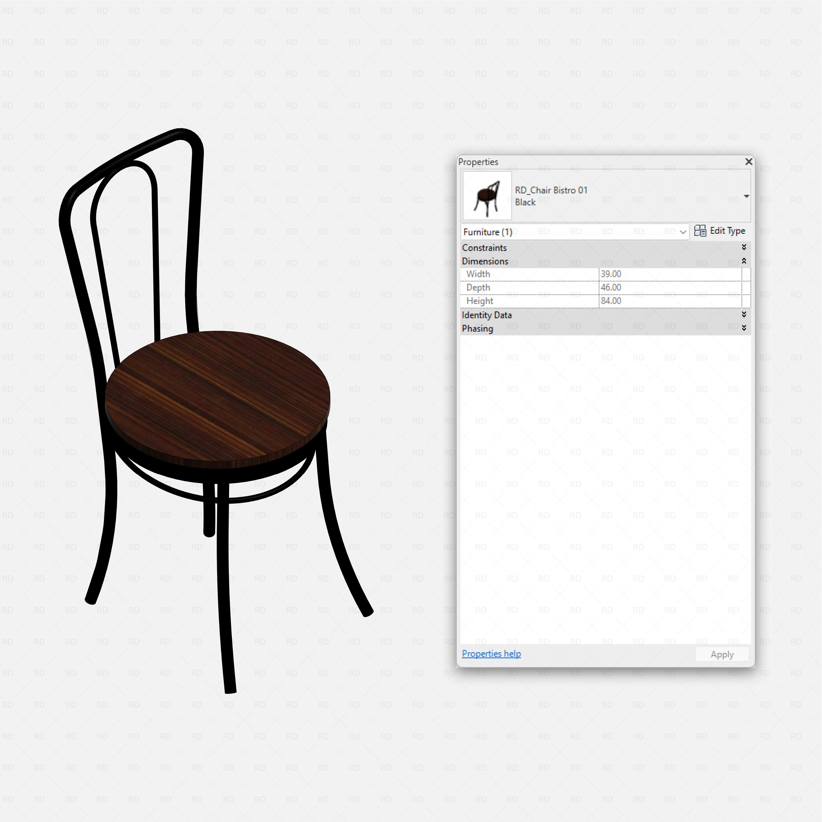 Revit Coffee Shop Furniture and Equipment pack RD Studio BIM blocks rfa classic bentwood bistro chair family