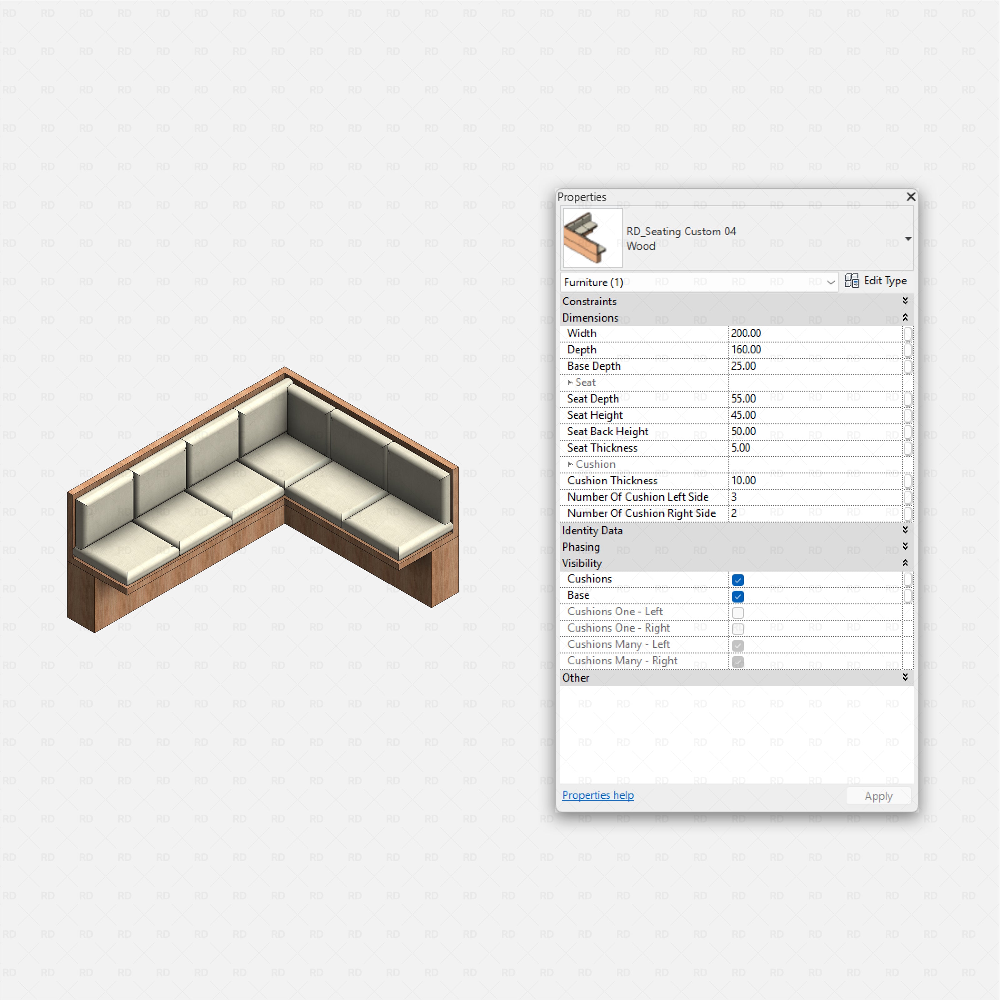 Revit Coffee Shop Furniture and Equipment pack RD Studio BIM blocks rfa L-shaped corner booth seating modular bench