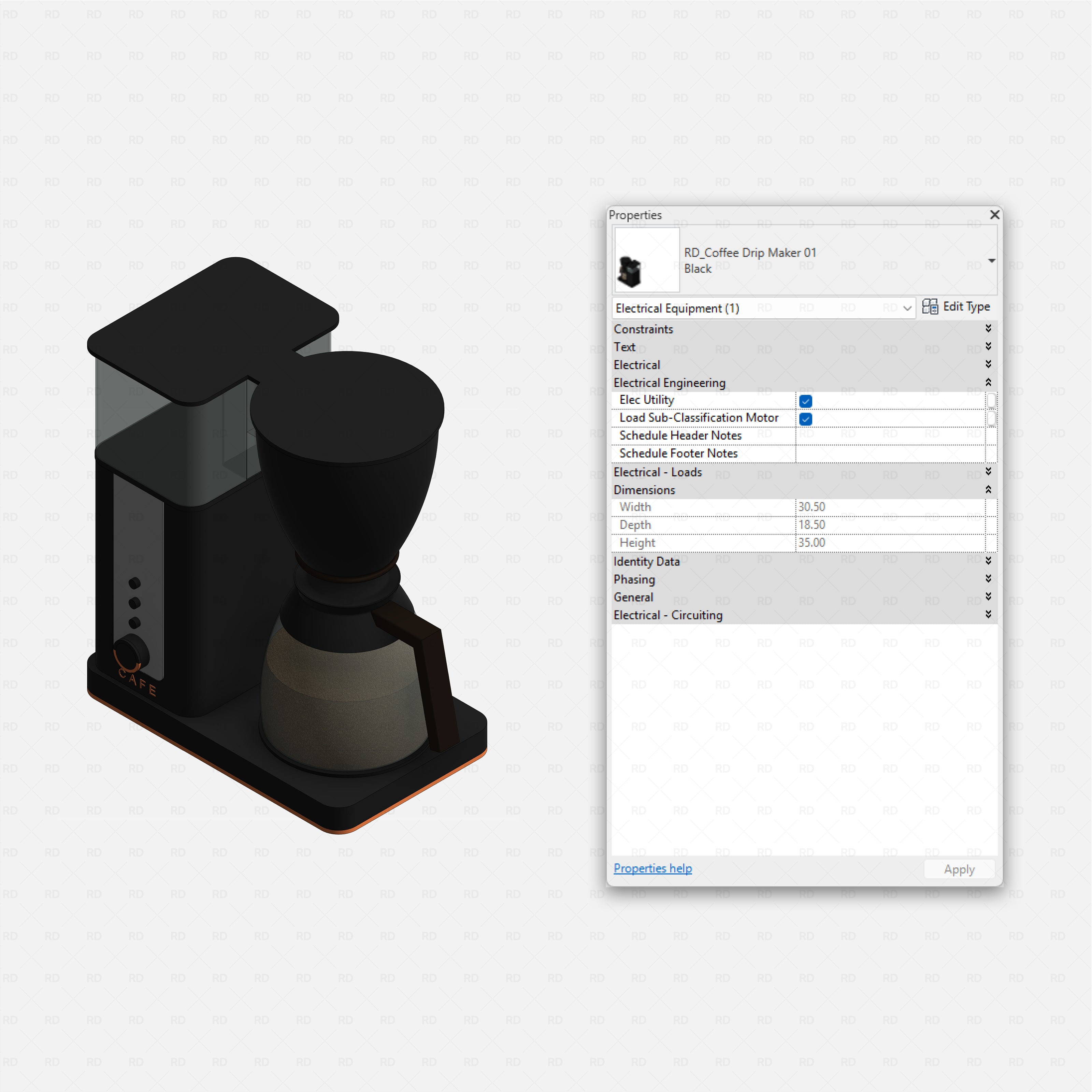 Revit Coffee Shop Furniture and Equipment pack RD Studio BIM blocks rfa drip coffee maker equipment family