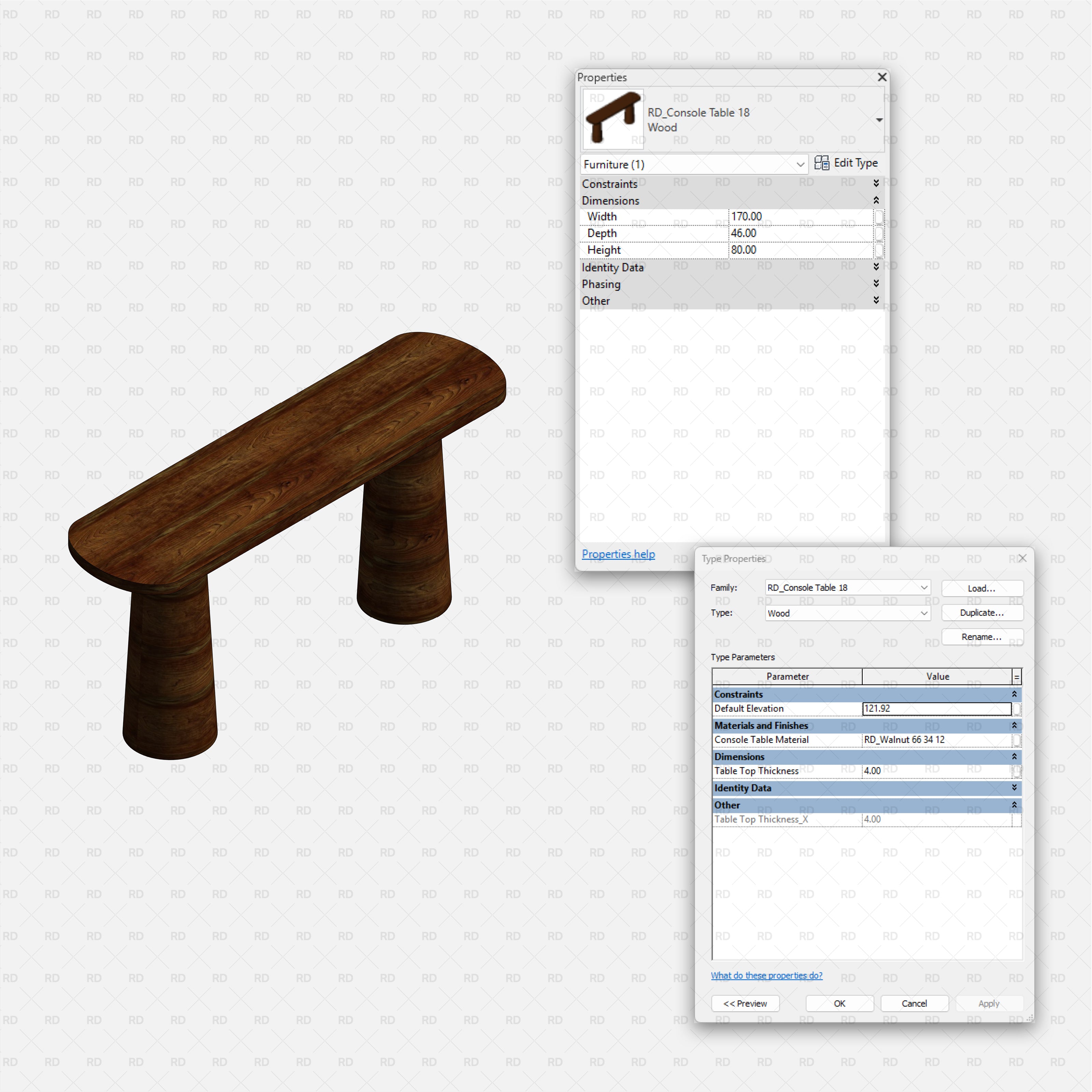 revit wood console table RD Studio BIM blocks rfa cabinet console with drawers and cubby shelves