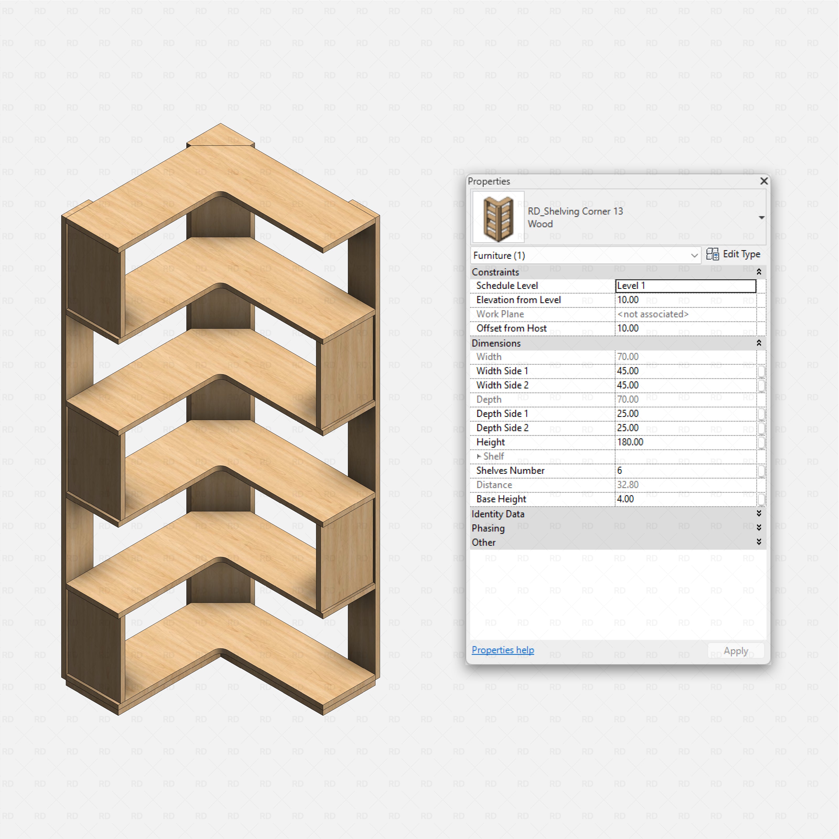 Revit Corner Shelving Pack RD Studio BIM blocks rfa tall double sided zigzag corner storage tower