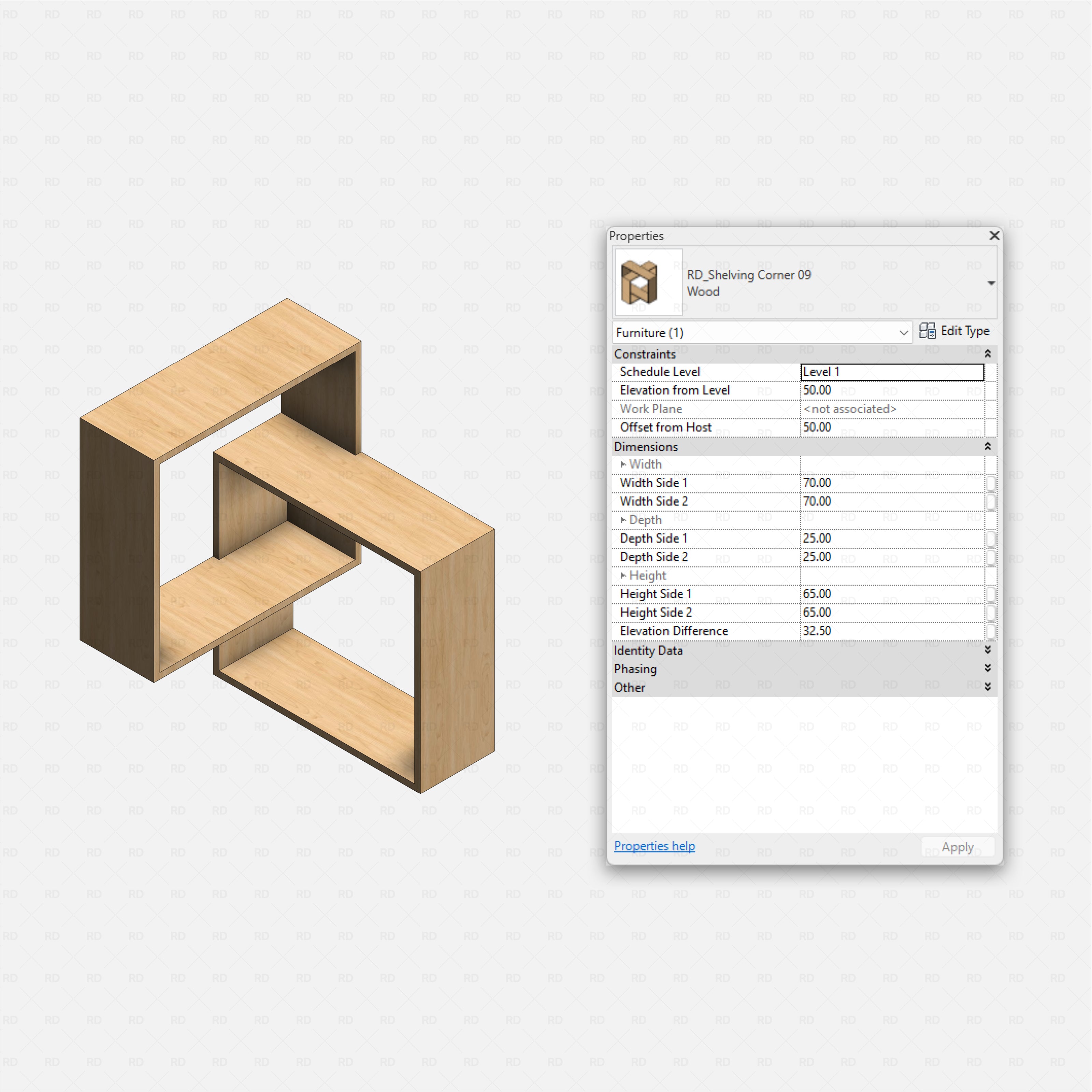 Revit Corner Shelving Pack RD Studio BIM blocks rfa sculptural interlocking corner shelf for feature walls