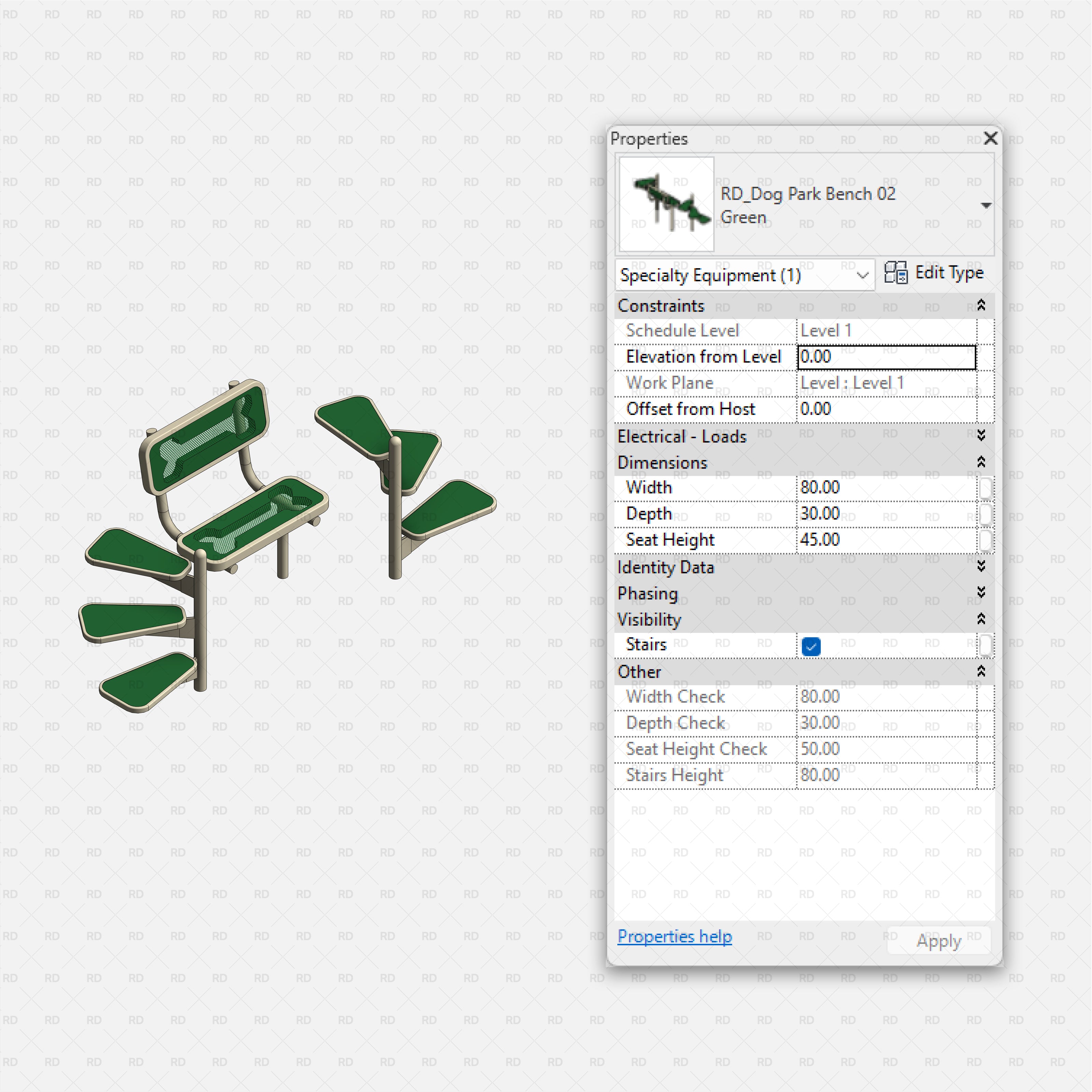 download high quality revit families RD Studio Dog park equipment bench