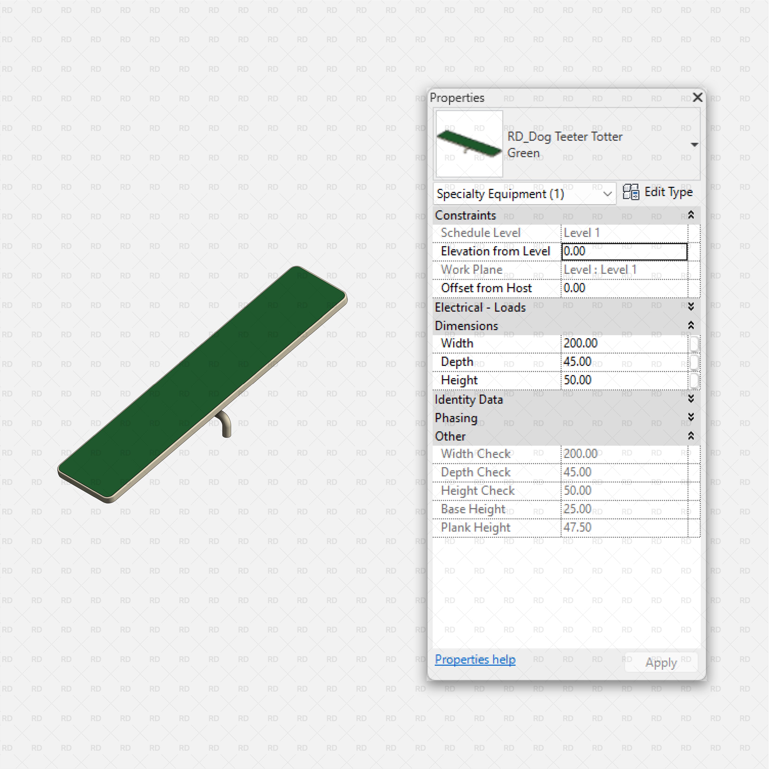download high quality revit families RD Studio Dog park equipment dog teeter totter