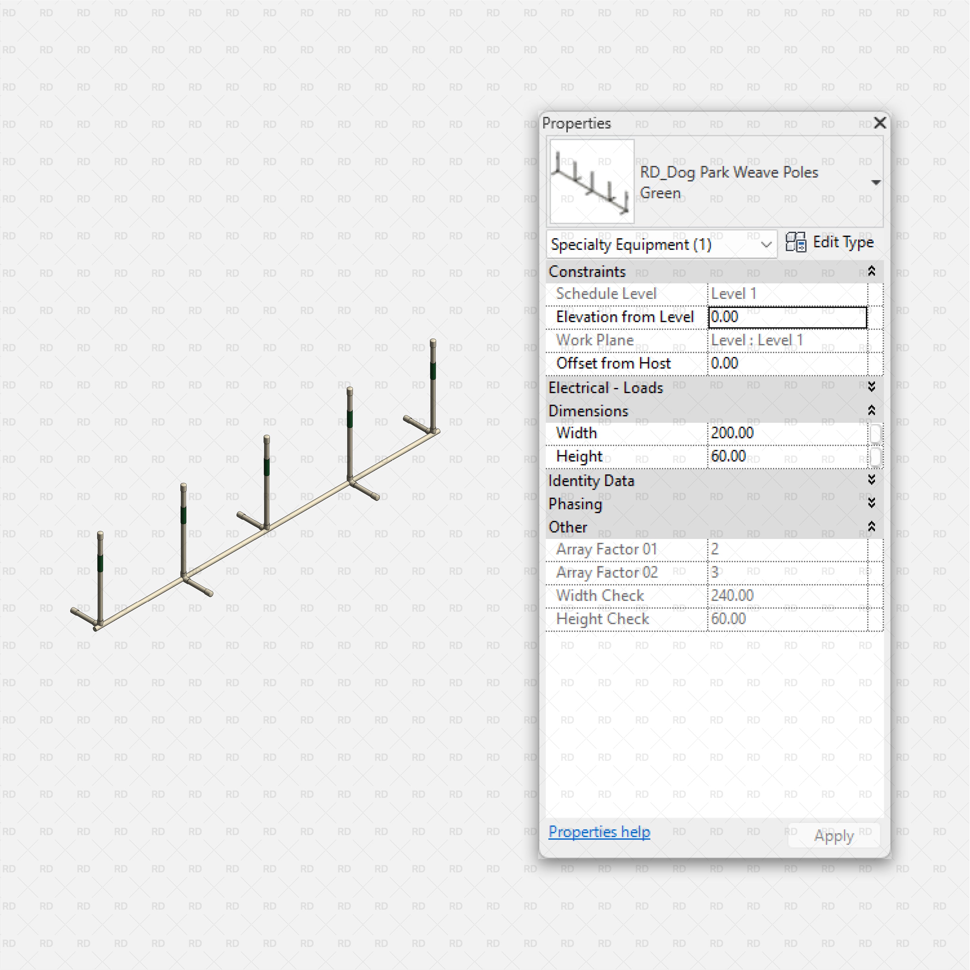 download high quality revit families RD Studio Dog park equipment weave poles