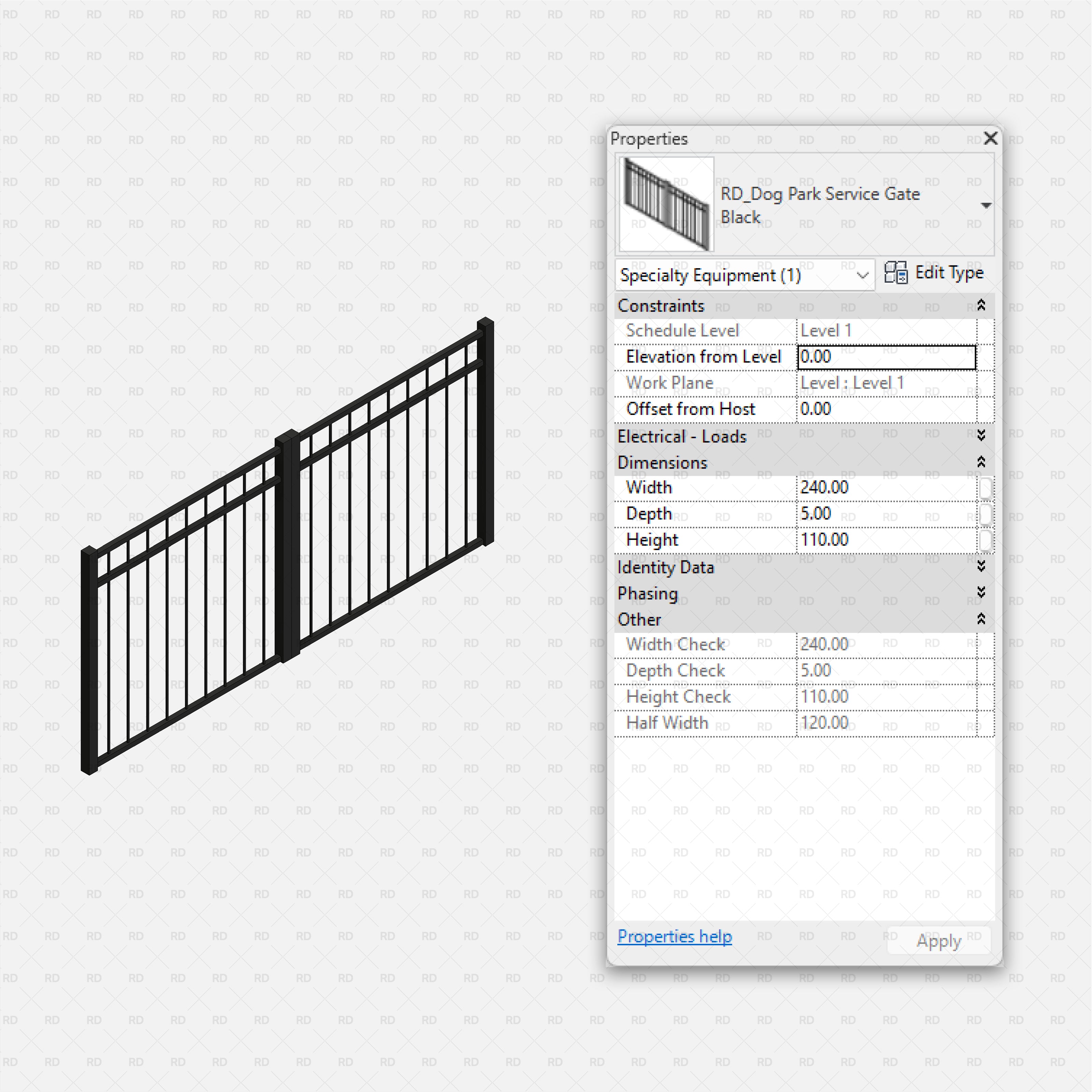 download high quality revit families RD Studio Dog park equipment service gate