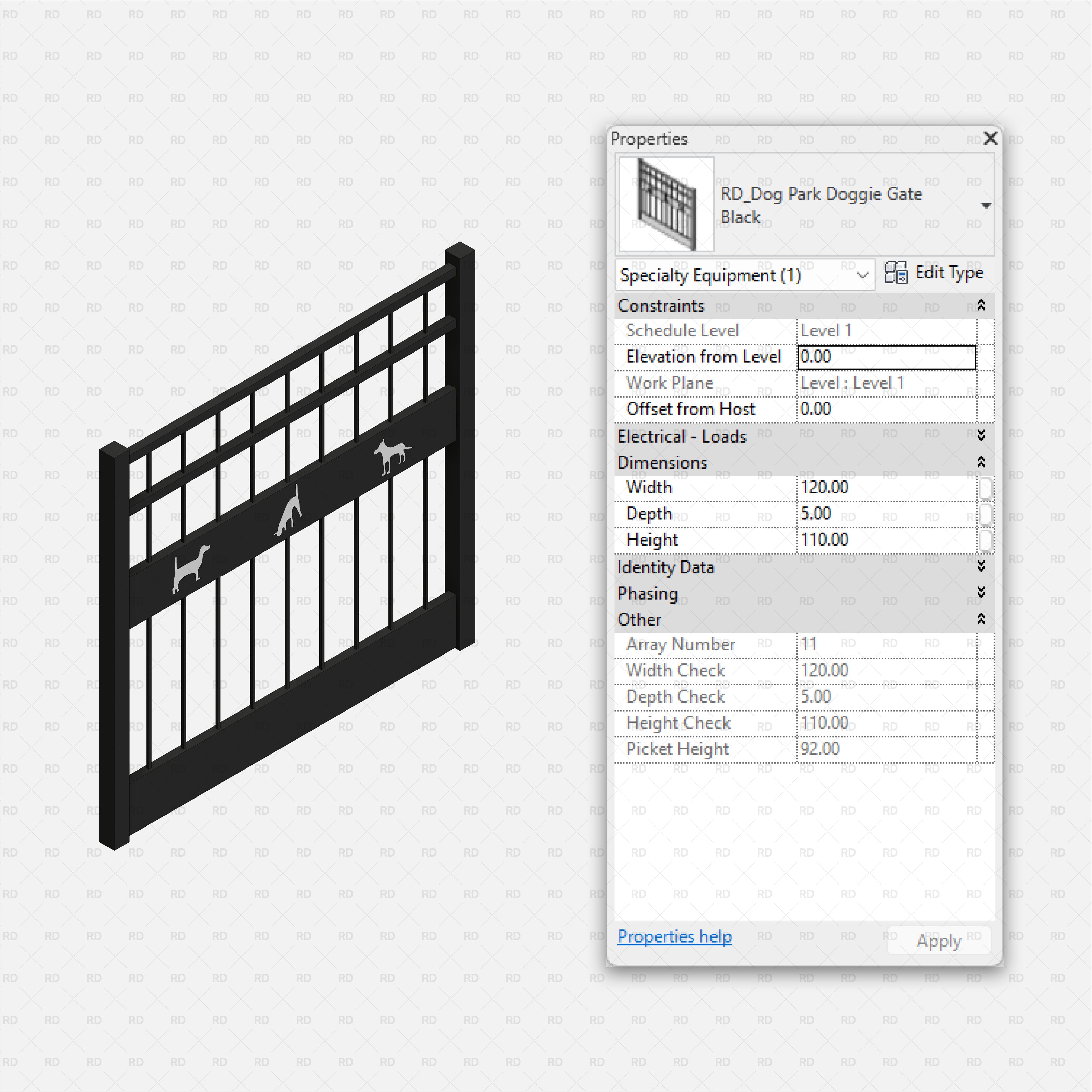 download high quality revit families RD Studio Dog park equipment doggie gate