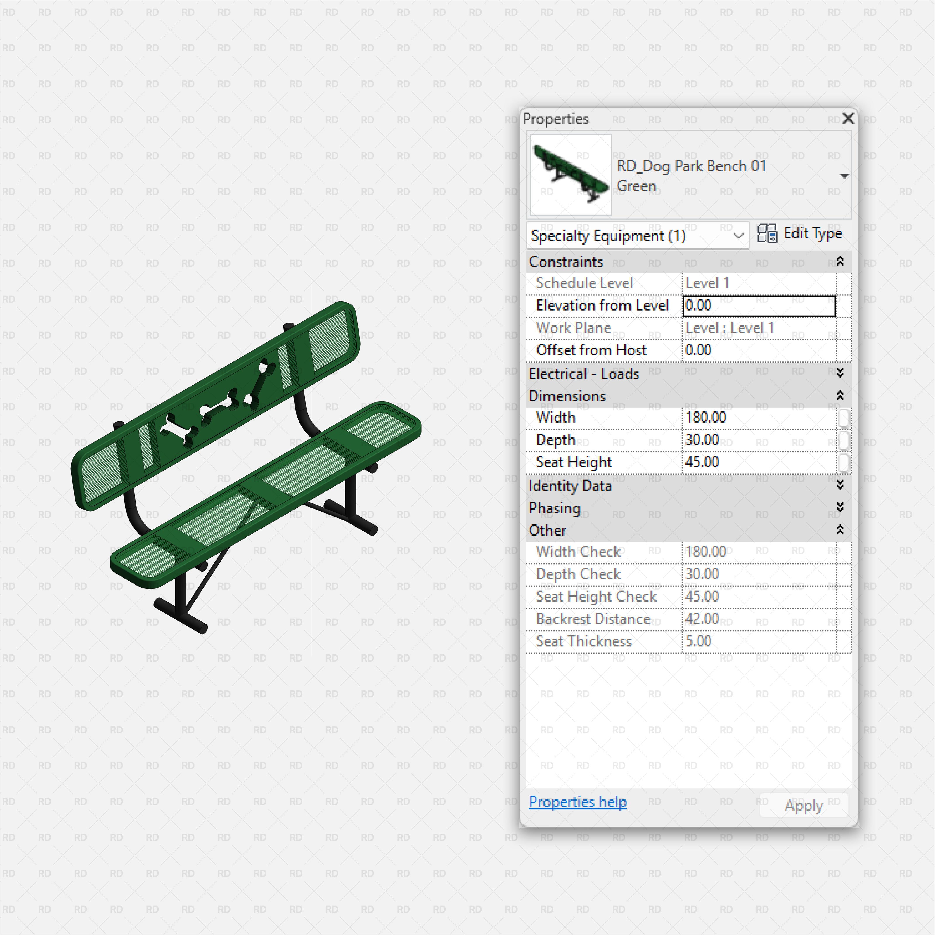 download high quality revit families RD Studio Dog park equipment bench