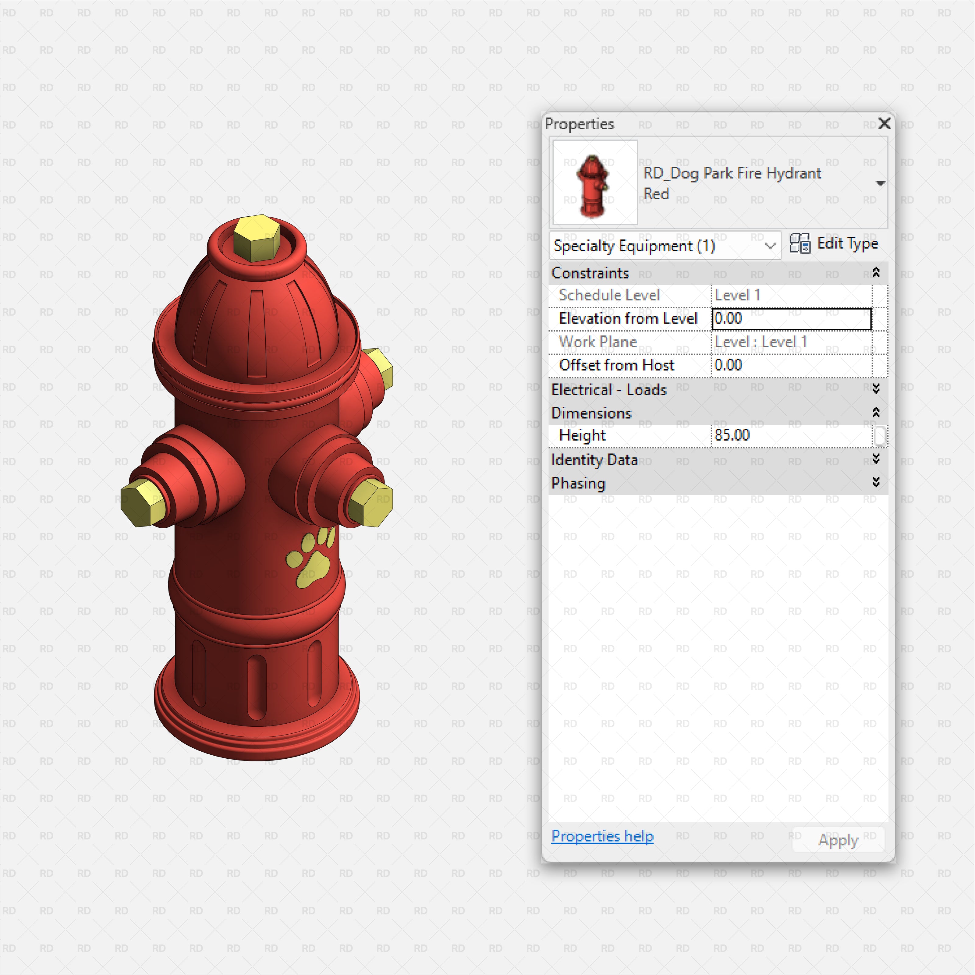 download high quality revit families RD Studio Dog park equipment fire hydrant