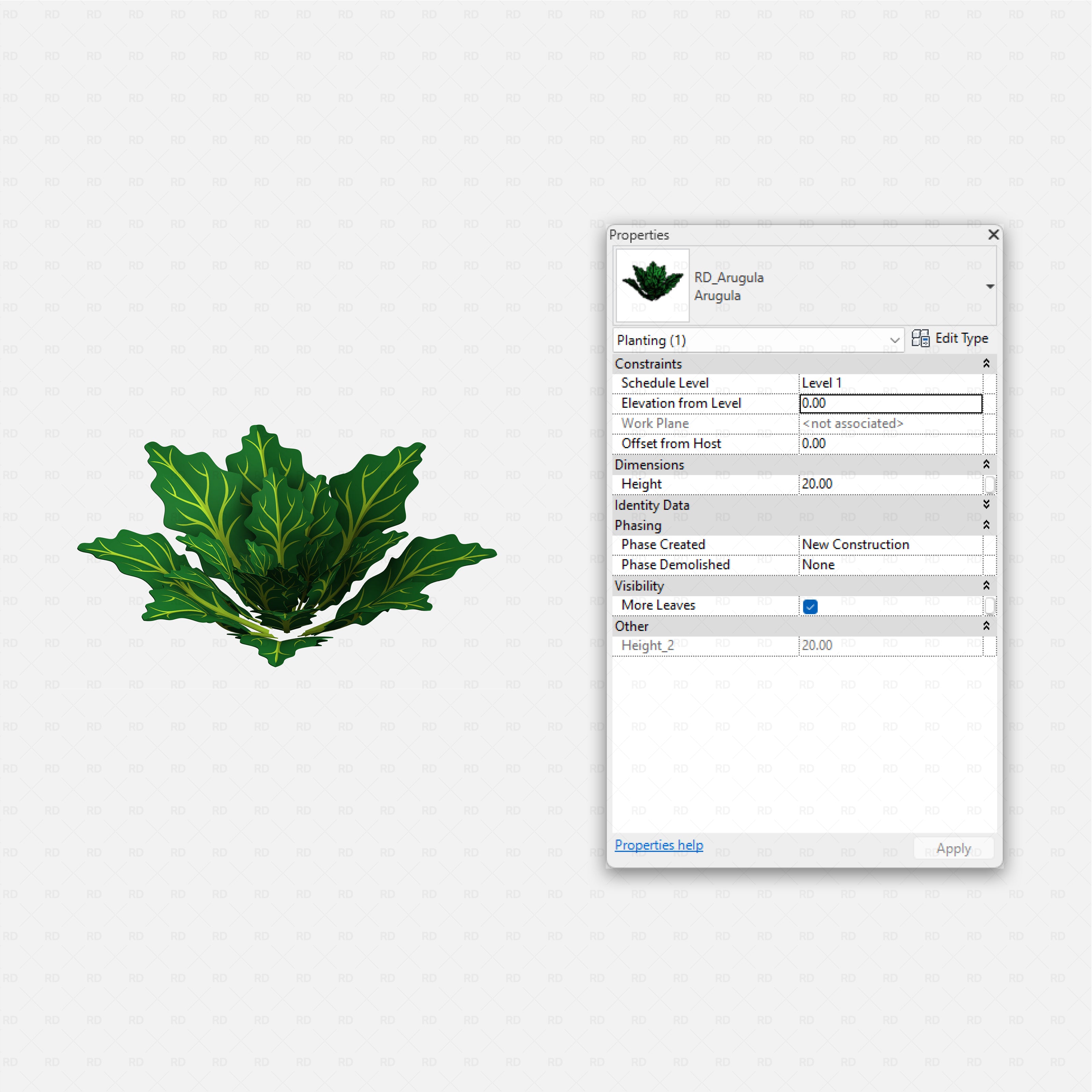 Revit Greenhouse Plants - Edible Crops Pack RD Studio BIM blocks rfa arugula plant cluster for greenhouse bed layouts