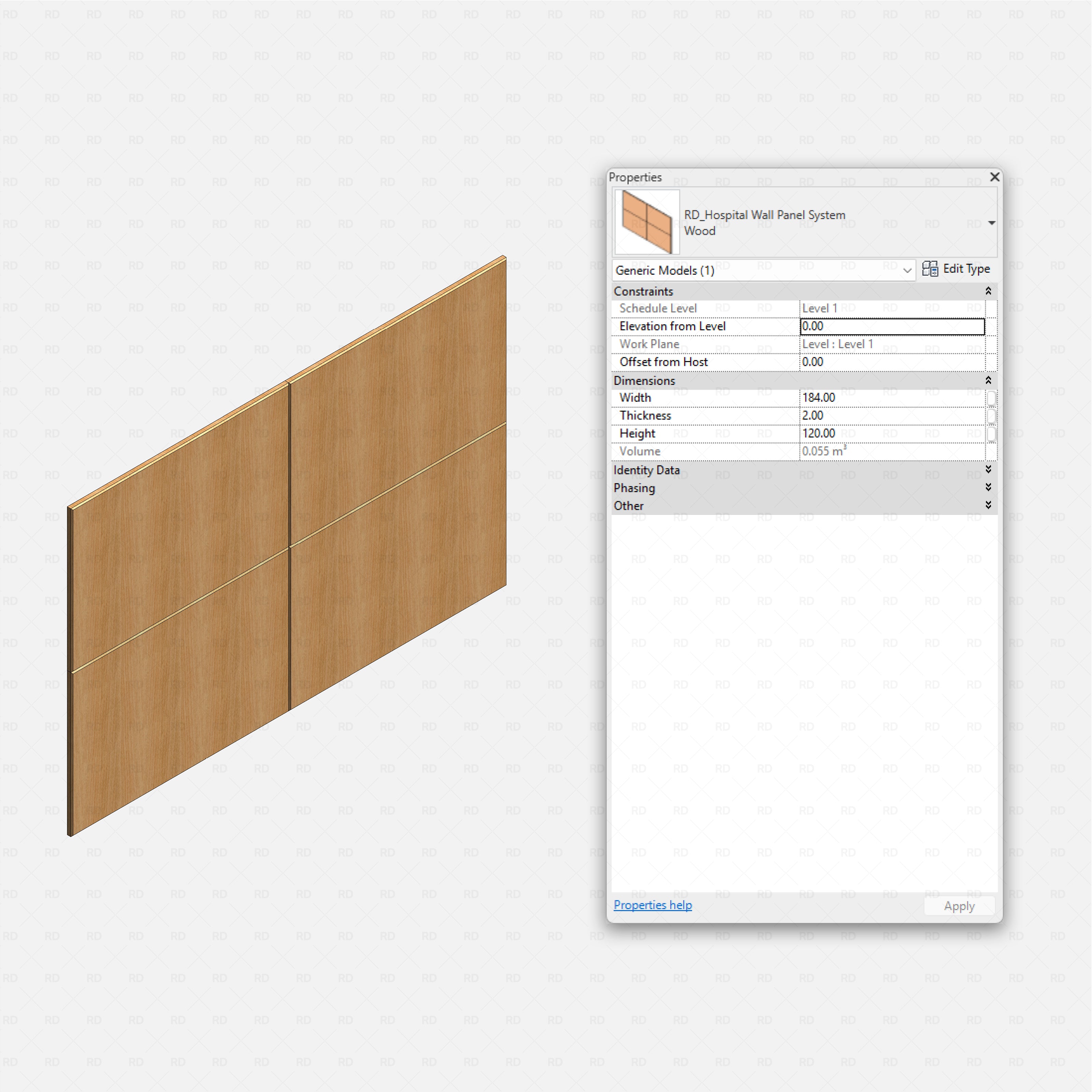 Revit Hospital Furniture and Medical Equipment RD Studio BIM blocks rfa modular wood wall panel system for patient rooms